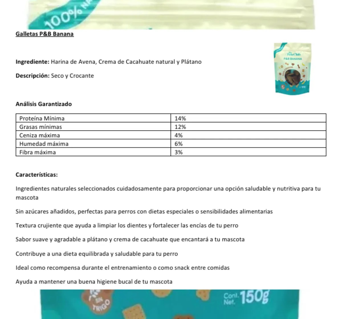 Foto 2 | Thepetsclub Galleta 100% Natural Para Para Perro 150g P&b Banana Pack 12pz
