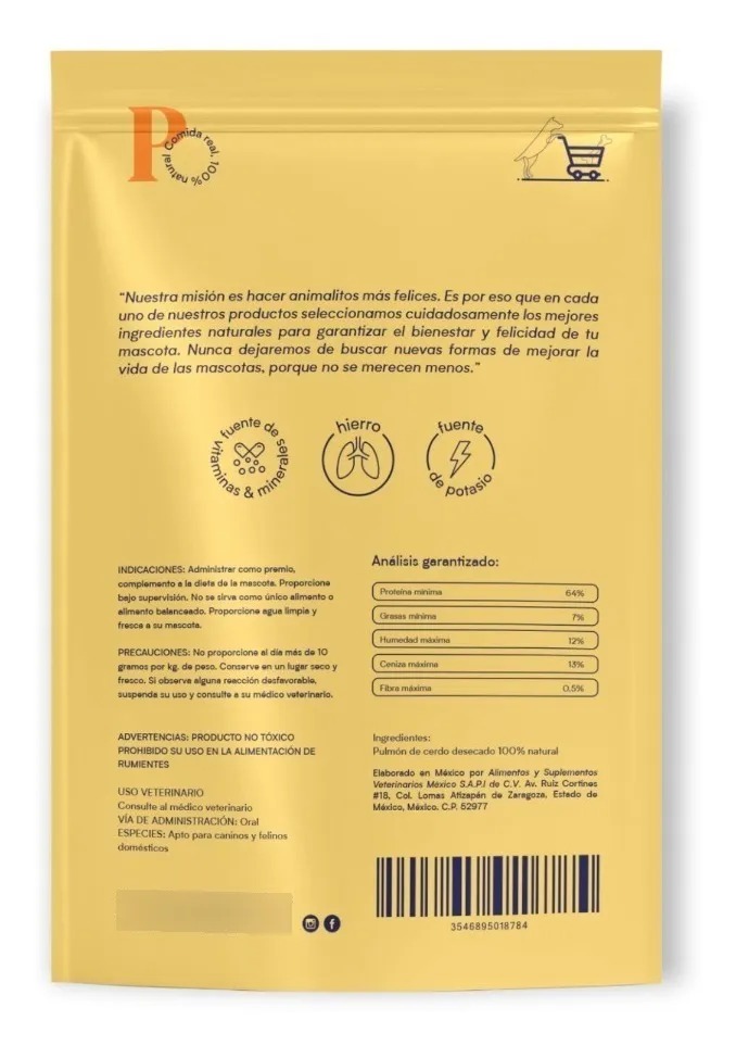 Foto 3 pulgar | Thepetsclub Premio 100% Natural Pulmón De Cerdo 80gr Deshidratado Pack 12pz