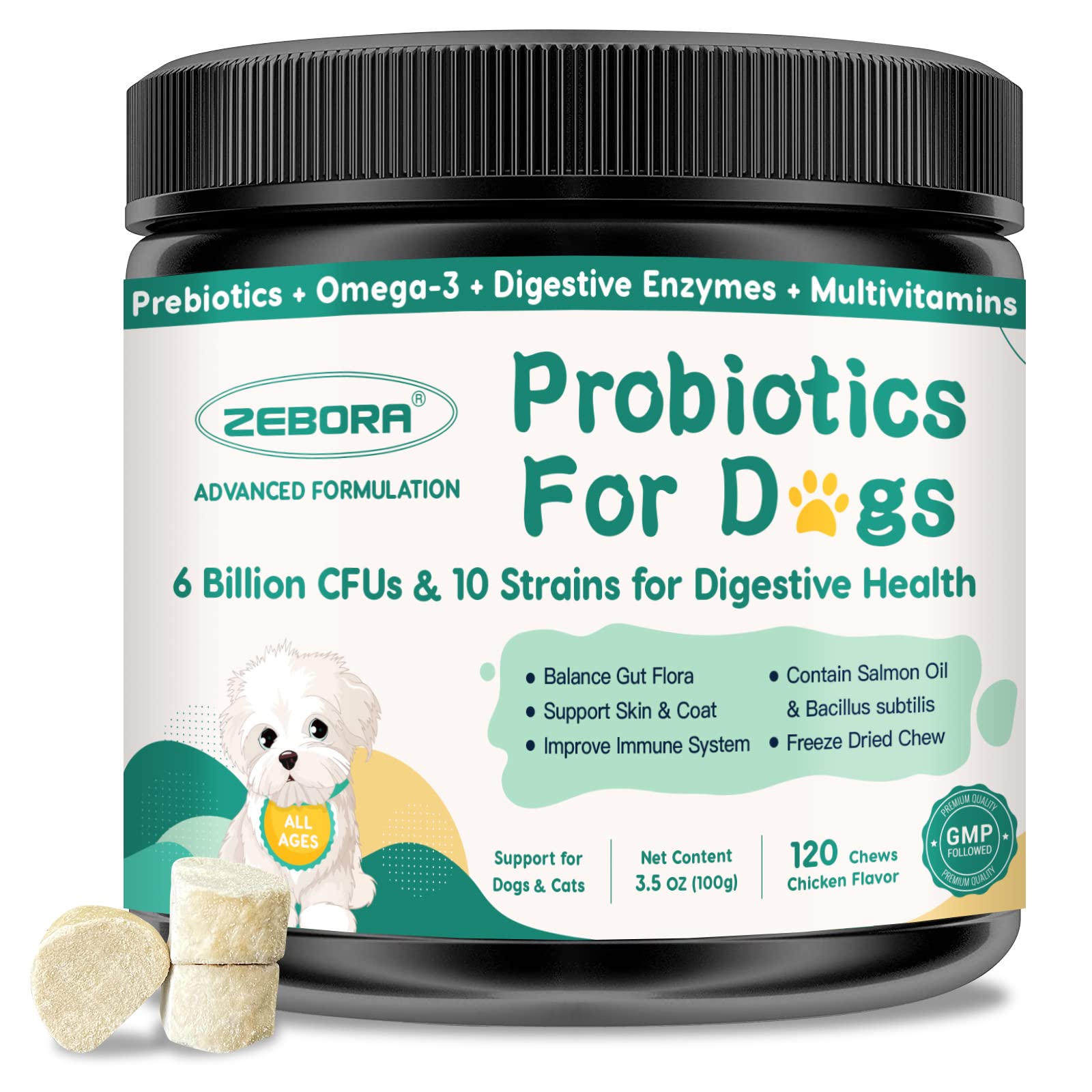 Foto 2 pulgar | Probióticos Para Perros Zebora Digestive Health 120 Chews 6b Cfu - Venta Internacional.