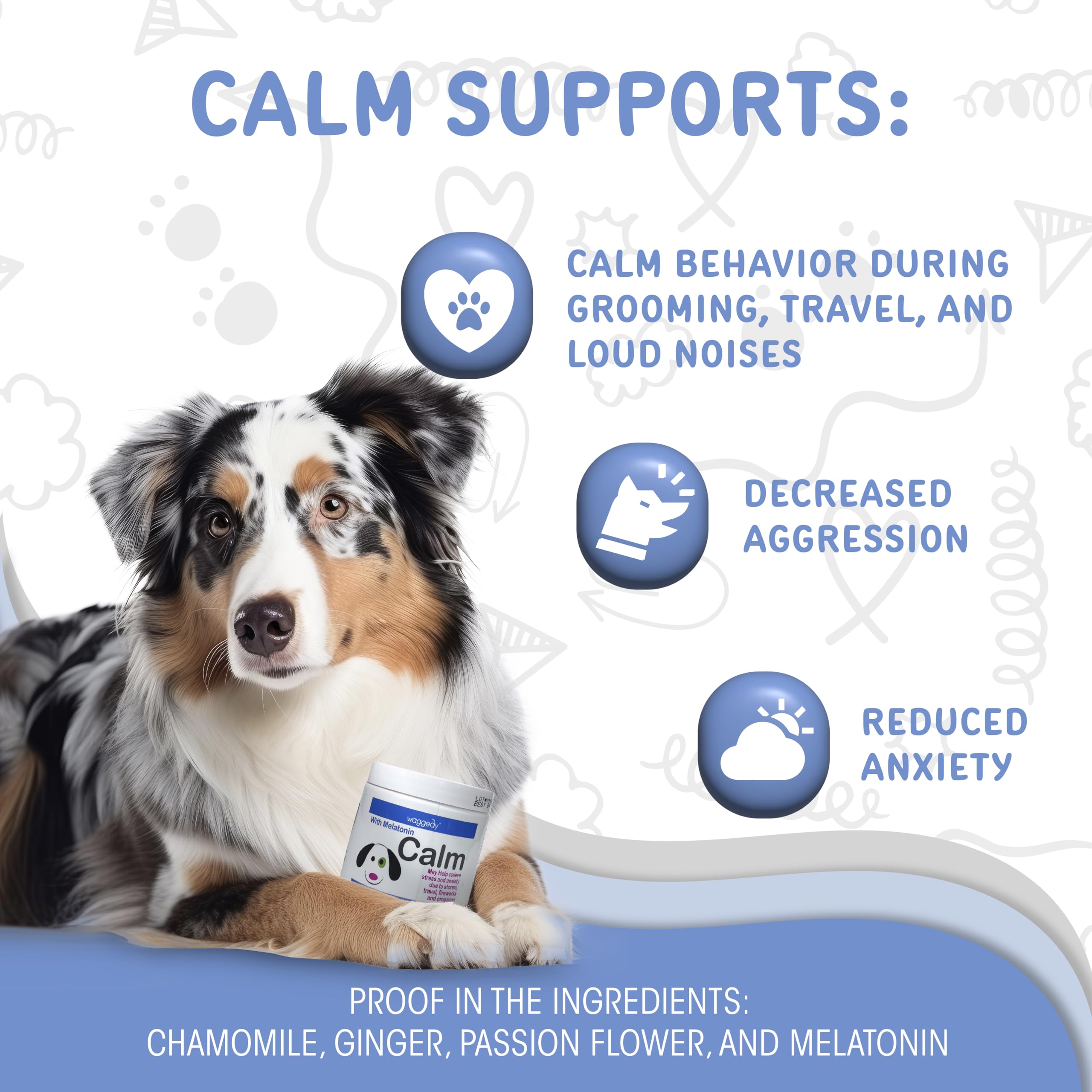 Foto 2 | Masticables Calmantes Waggedy Calm Con Melatonina Para Perros (60 Masticables) - Venta Internacional.