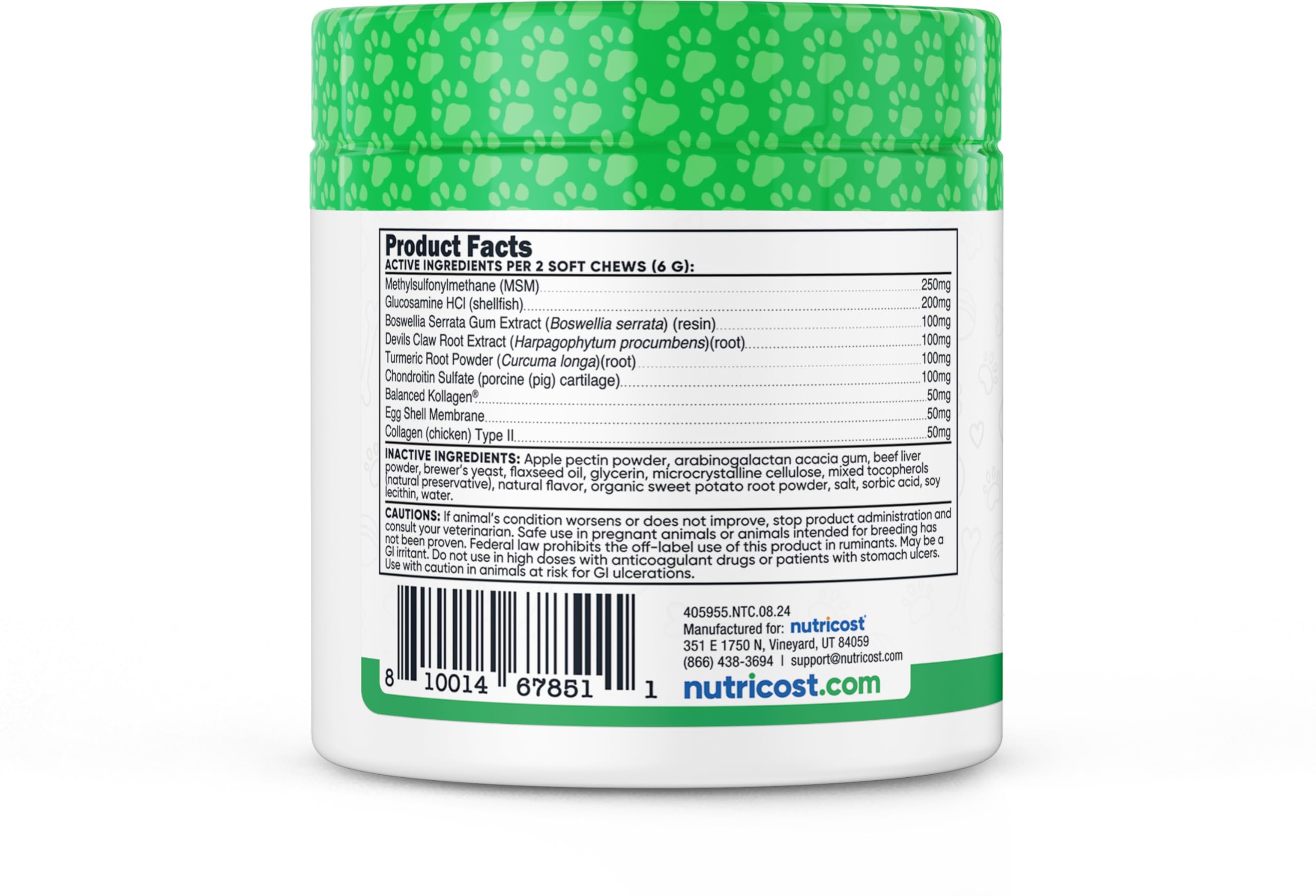 Foto 4 | Suplemento Nutricost Pets, Soporte Para Caderas Y Articulaciones Para Perros, 60 Comprimidos Masticables - Venta