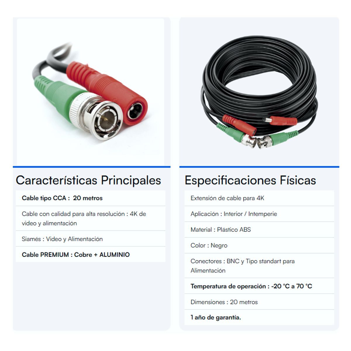 Foto 4 | Epcom Pl Cable Extension Coaxial Siames Bnc 20 Metros para Camaras Cctv