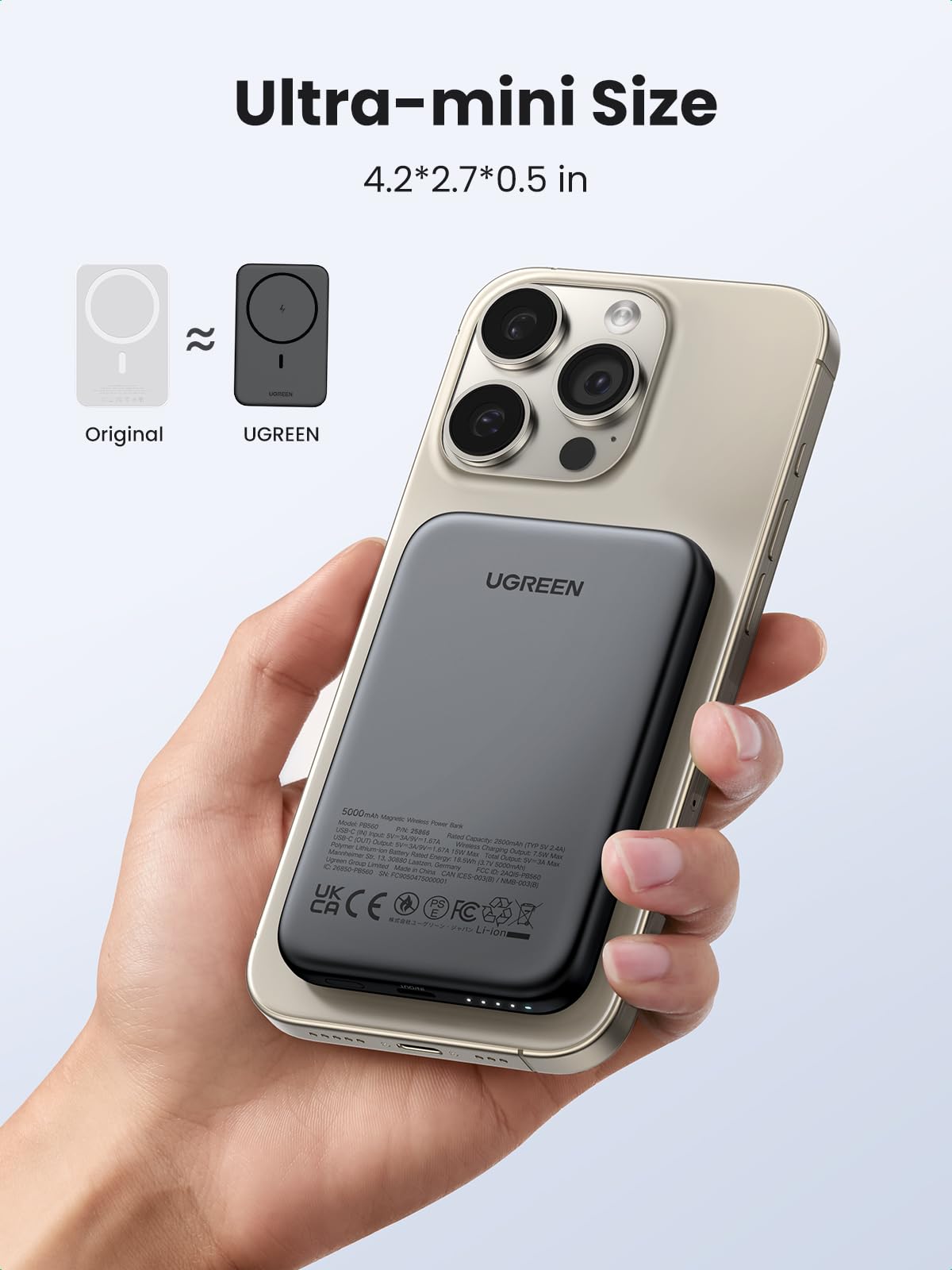 Foto 4 | Cargador Inalámbrico Magnetic Power Bank Ugreen De 5000 Mah, Negro - Venta Internacional.