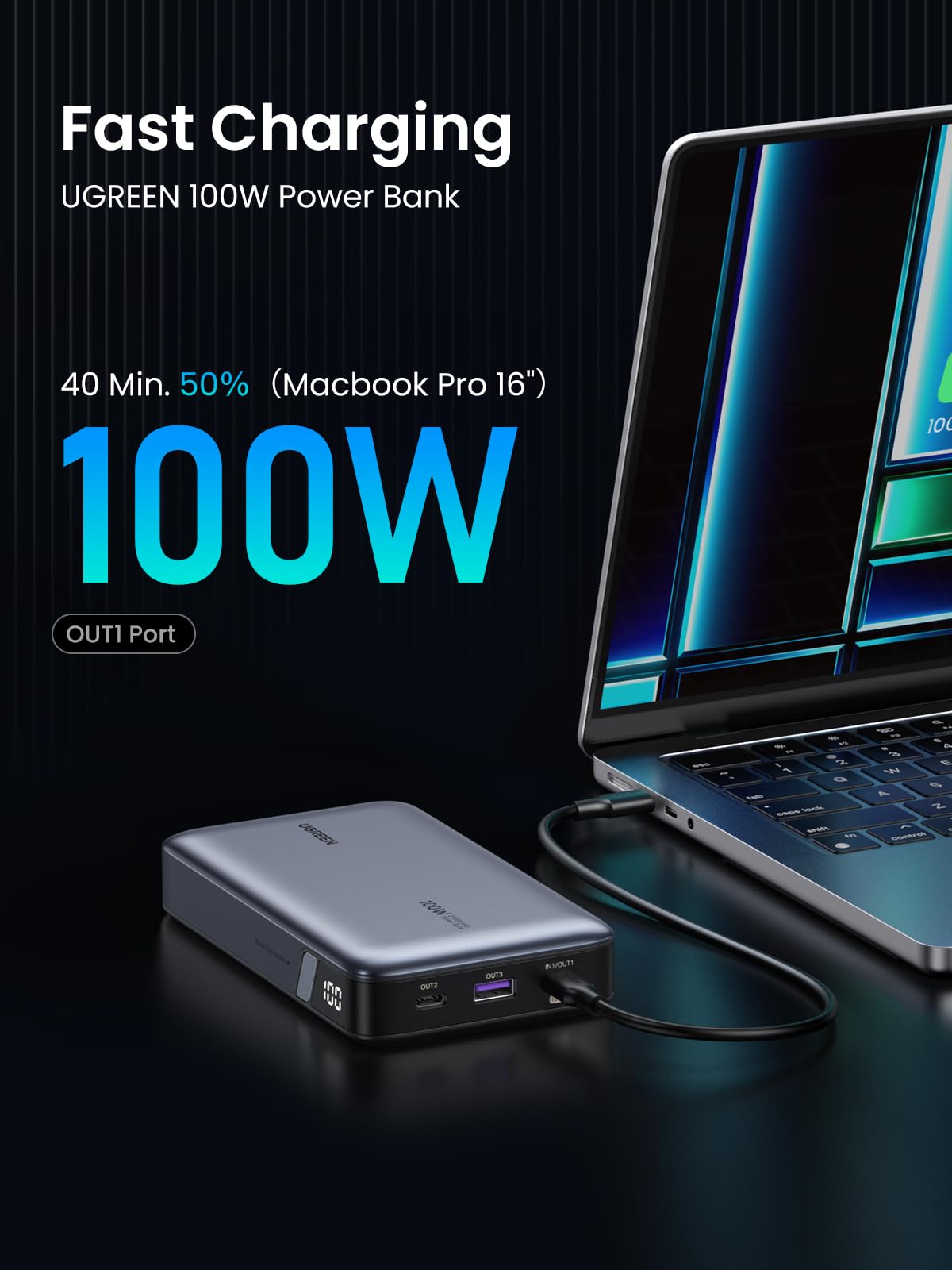 Foto 2 | Power Bank Ugreen 20000 Mah 100 W Con Carga Rápida Pd De 3 Puertos - Venta Internacional.