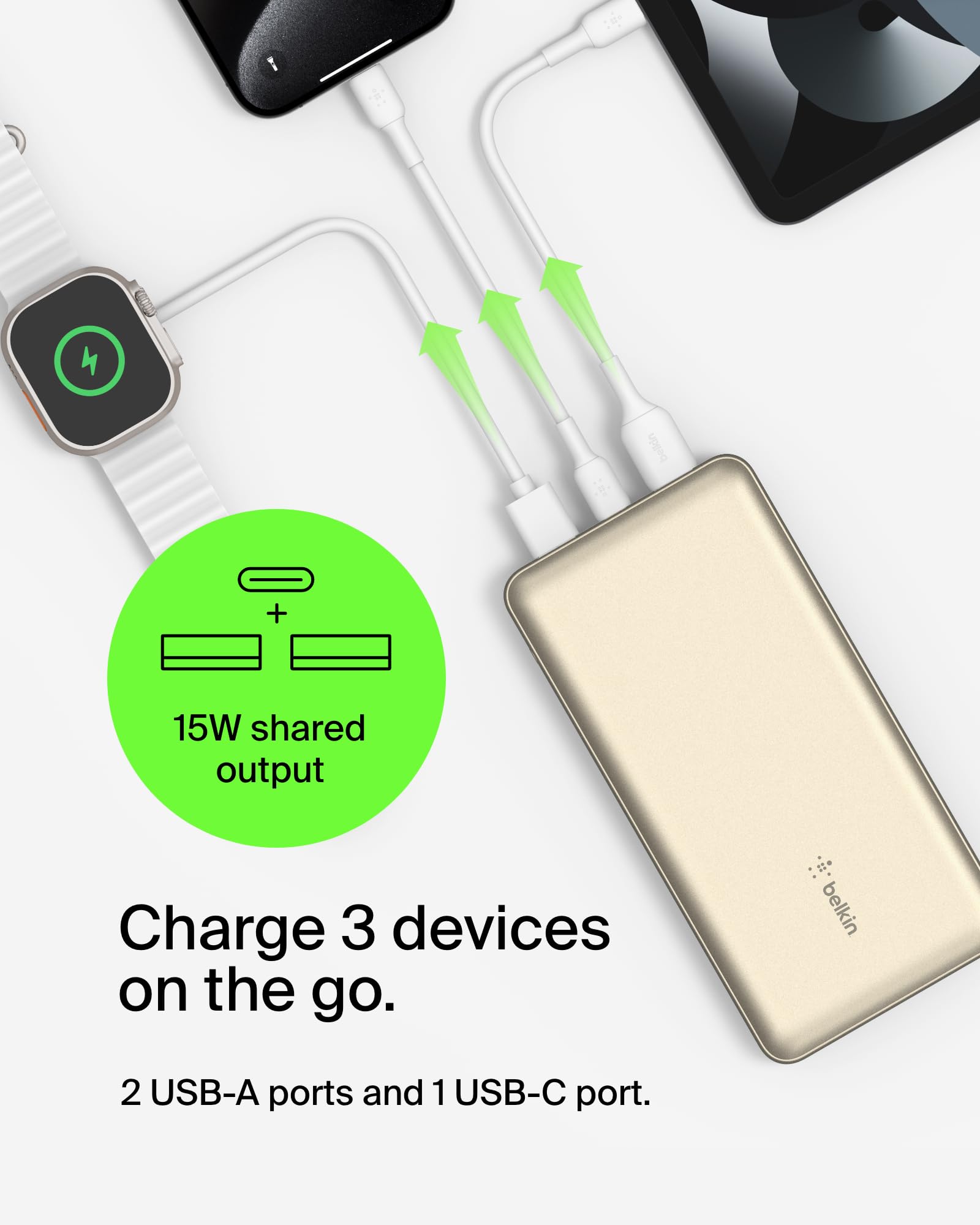 Foto 3 pulgar | Batería Externa Belkin Boostcharge Usb-c De 20.000 Mah Con 3 Puertos, Color Dorado - Venta Internacional.