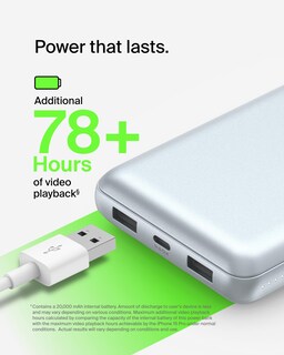 Foto 3 | Batería Externa Belkin Boostcharge De 20.000 Mah Con 3 Puertos, Color Azul Perla - Venta Internacional.