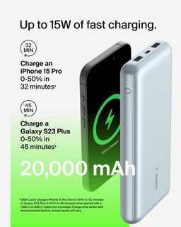 Foto 4 | Batería Externa Belkin Boostcharge De 20.000 Mah Con 3 Puertos, Color Azul Perla - Venta Internacional.