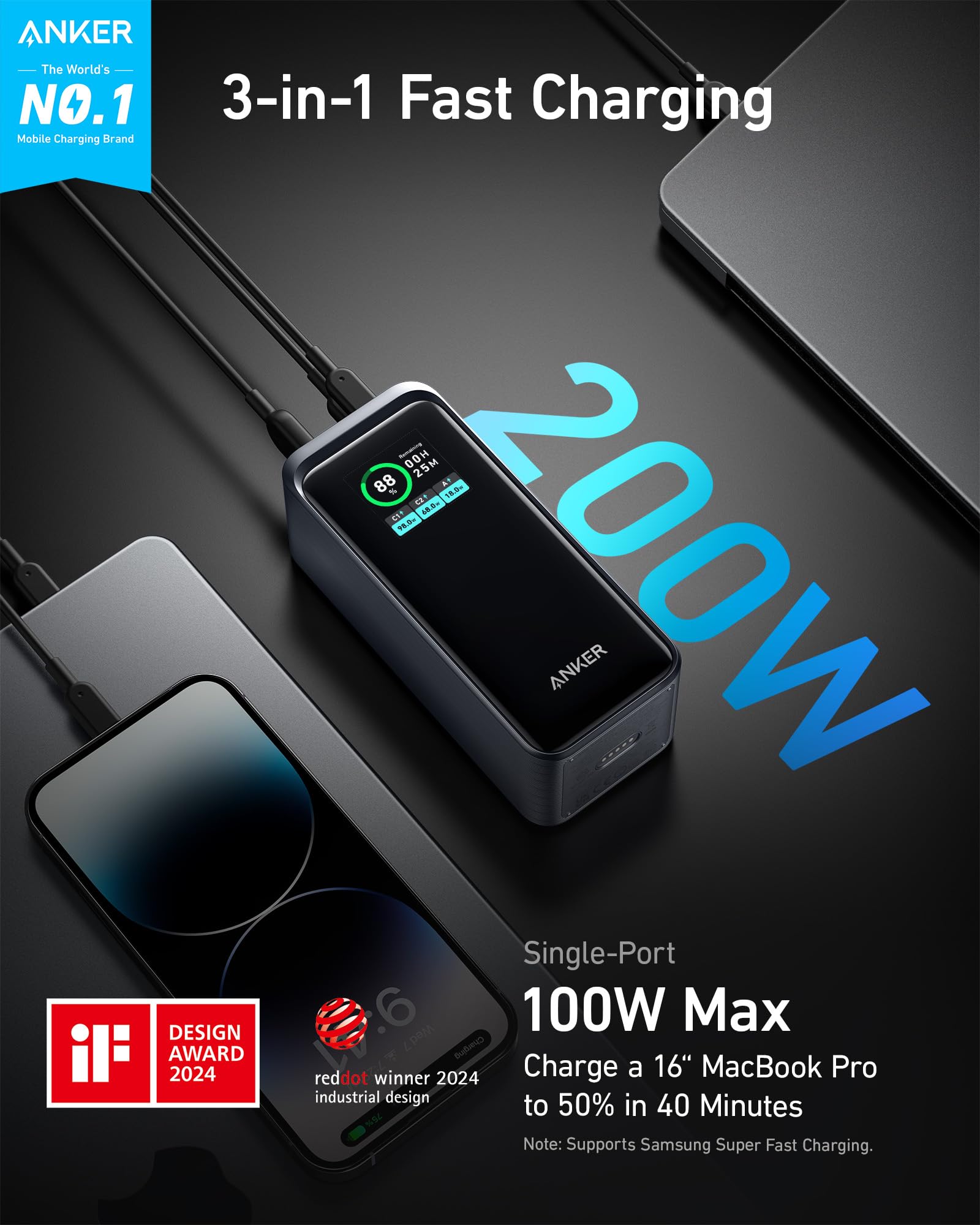 Foto 3 pulgar | Batería Externa Anker Prime De 20 000 Mah Y 200 W Con 2 Usb-c Y 1 Usb-a - Venta Internacional.