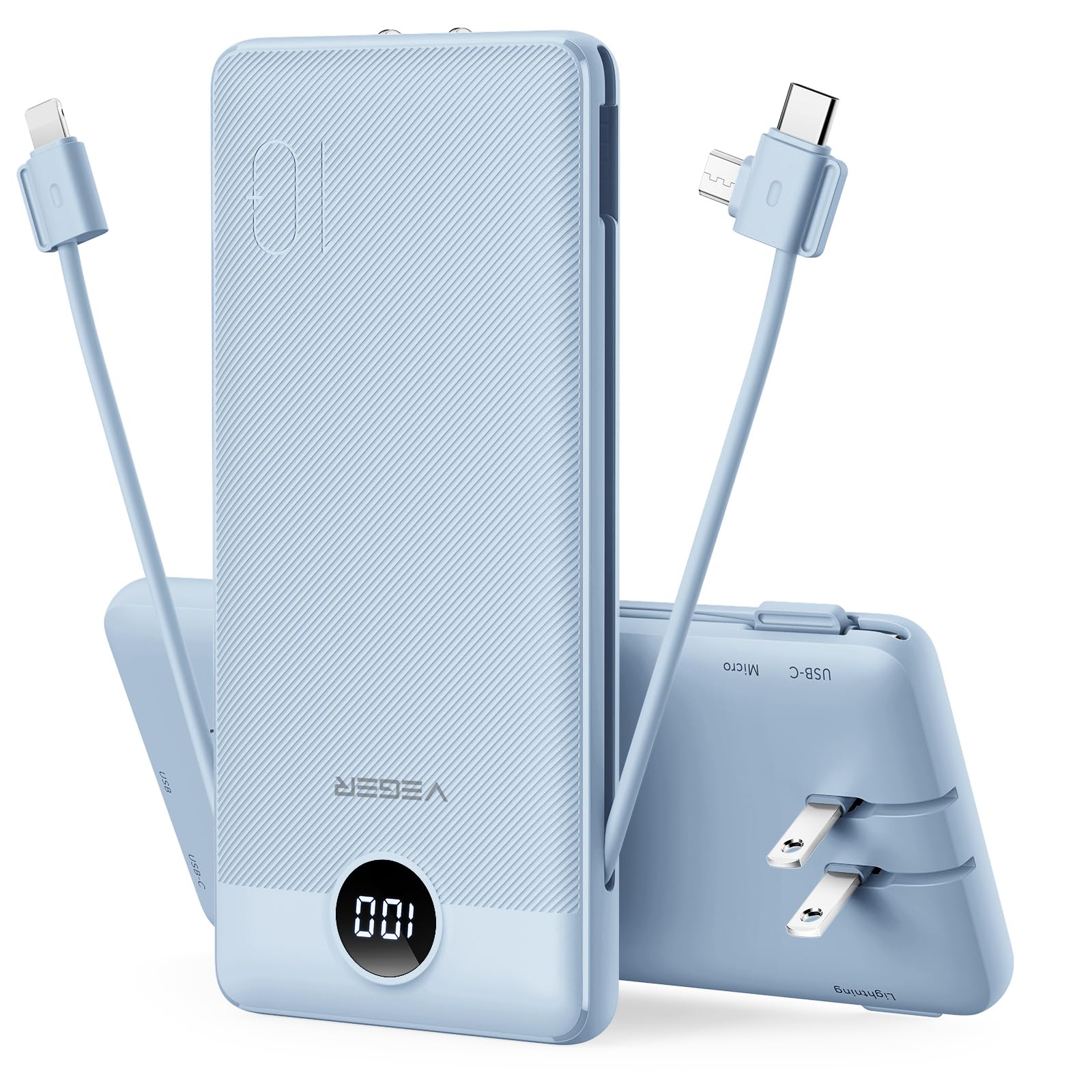 Foto 1 | Cargador Portátil Veger De 10000 Mah Con Cables Integrados, Color Negro - Venta Internacional.