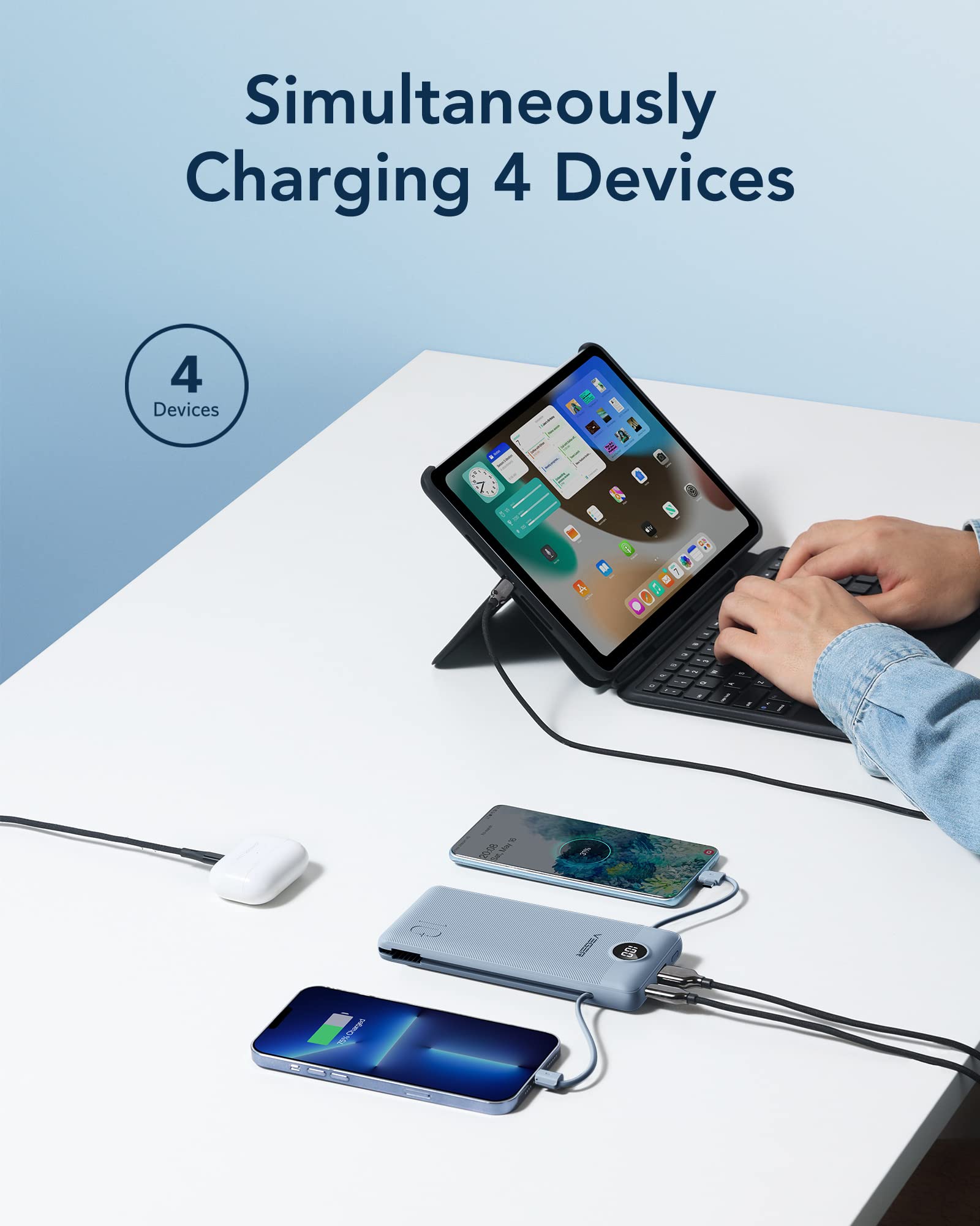 Foto 5 pulgar | Cargador Portátil Veger De 10000 Mah Con Cables Integrados, Color Negro - Venta Internacional.