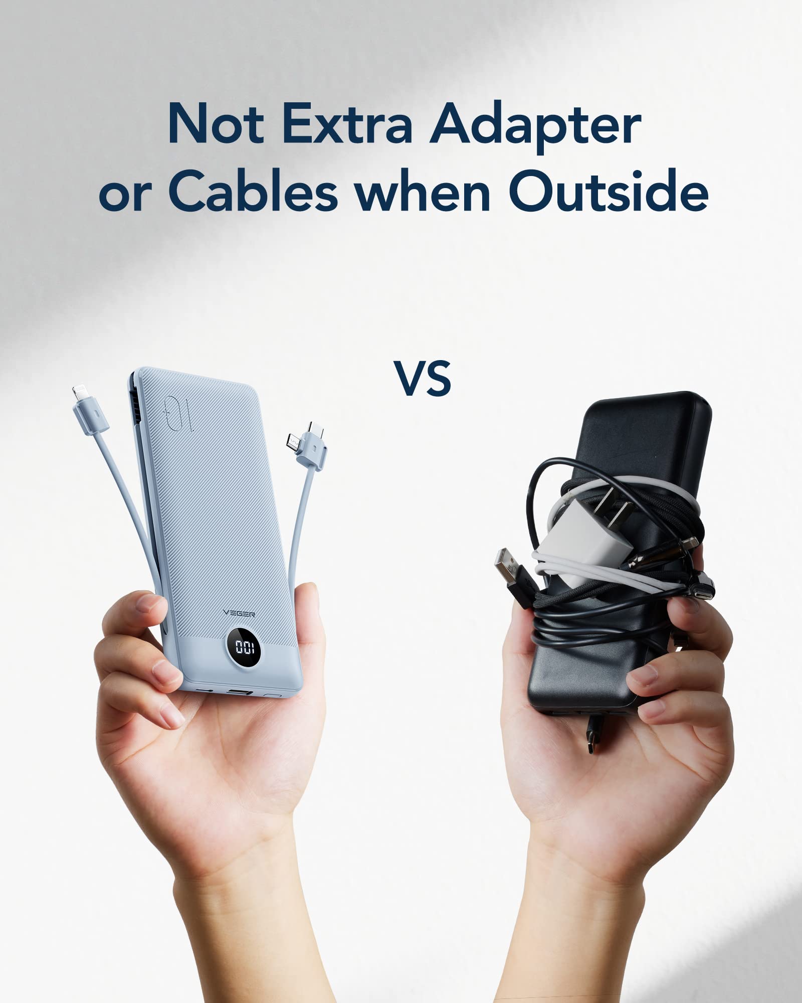 Foto 7 | Cargador Portátil Veger De 10000 Mah Con Cables Integrados, Color Negro - Venta Internacional.