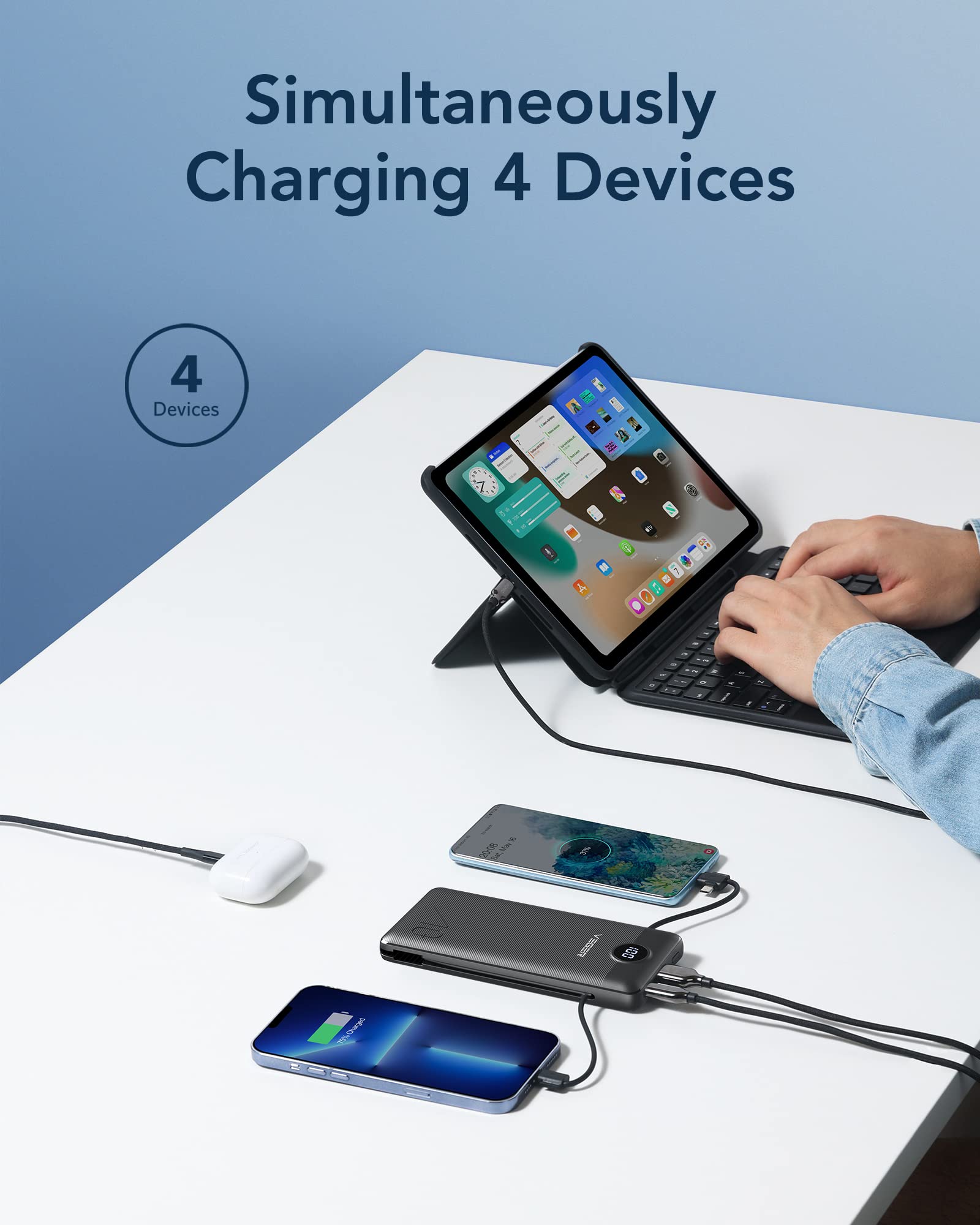 Foto 5 pulgar | Cargador Portátil Veger De 10000 Mah Con Cables Integrados, Color Negro - Venta Internacional.