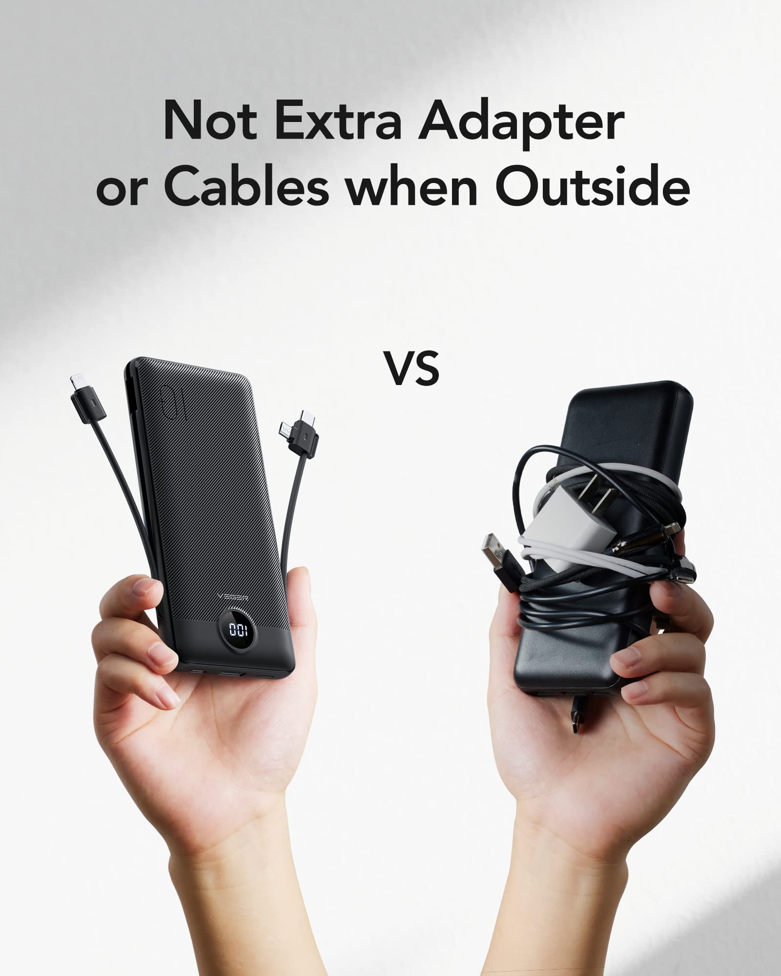 Foto 8 pulgar | Cargador Portátil Veger De 10000 Mah Con Cables Integrados, Color Negro - Venta Internacional.