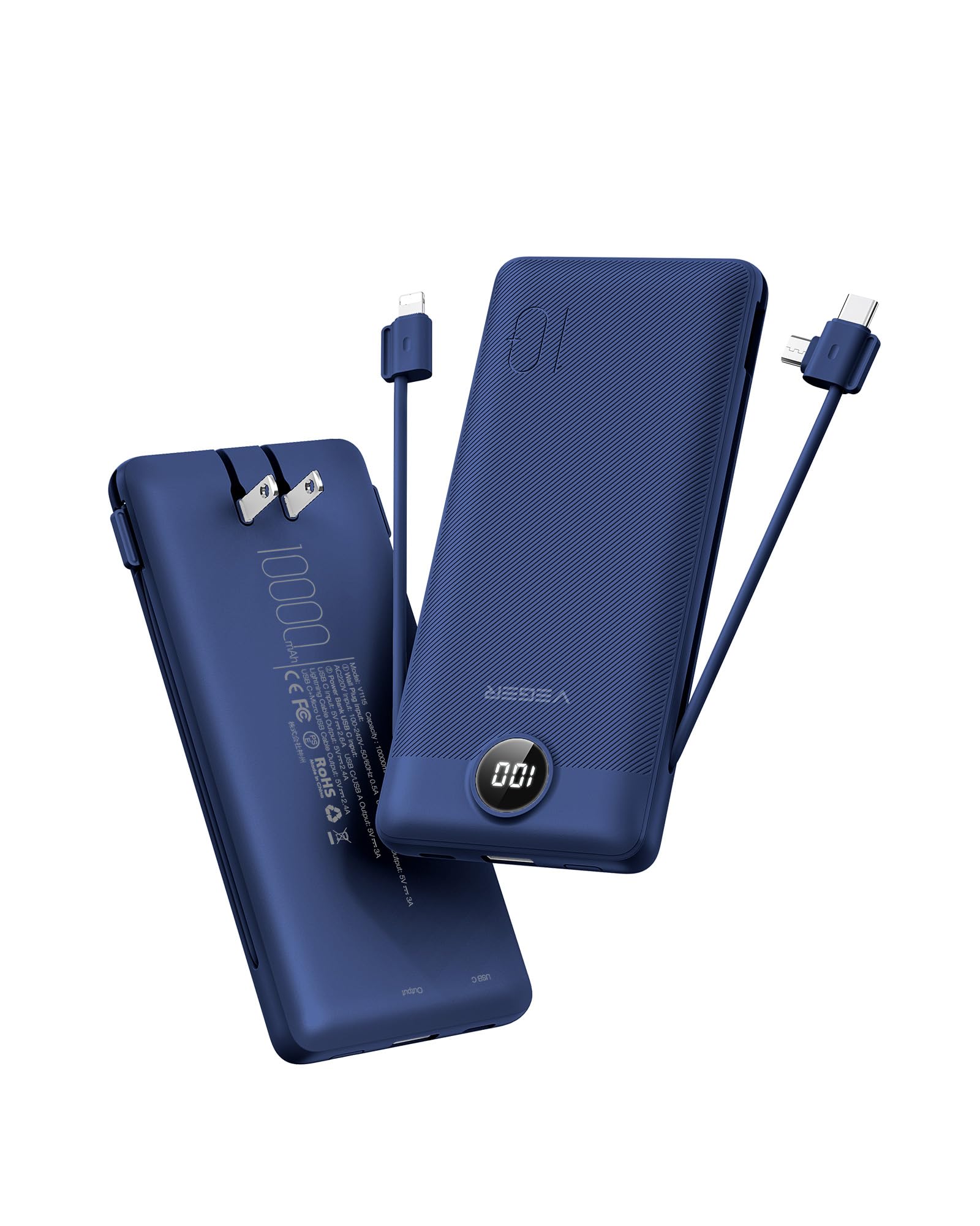Foto 2 pulgar | Cargador Portátil Veger De 10000 Mah Con Cables Y Enchufe Integrados - Venta Internacional.