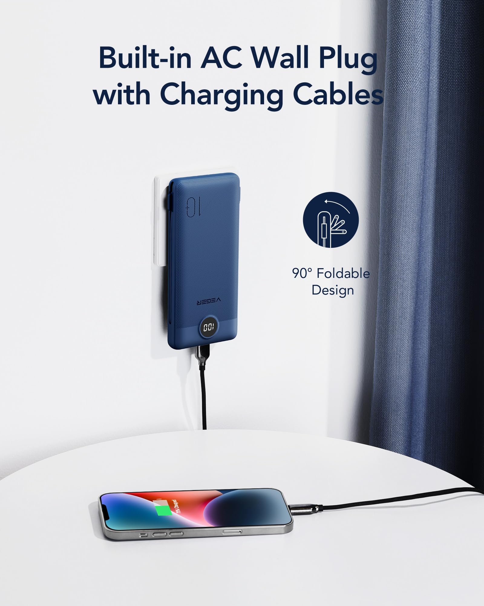 Foto 4 pulgar | Cargador Portátil Veger De 10000 Mah Con Cables Y Enchufe Integrados - Venta Internacional.