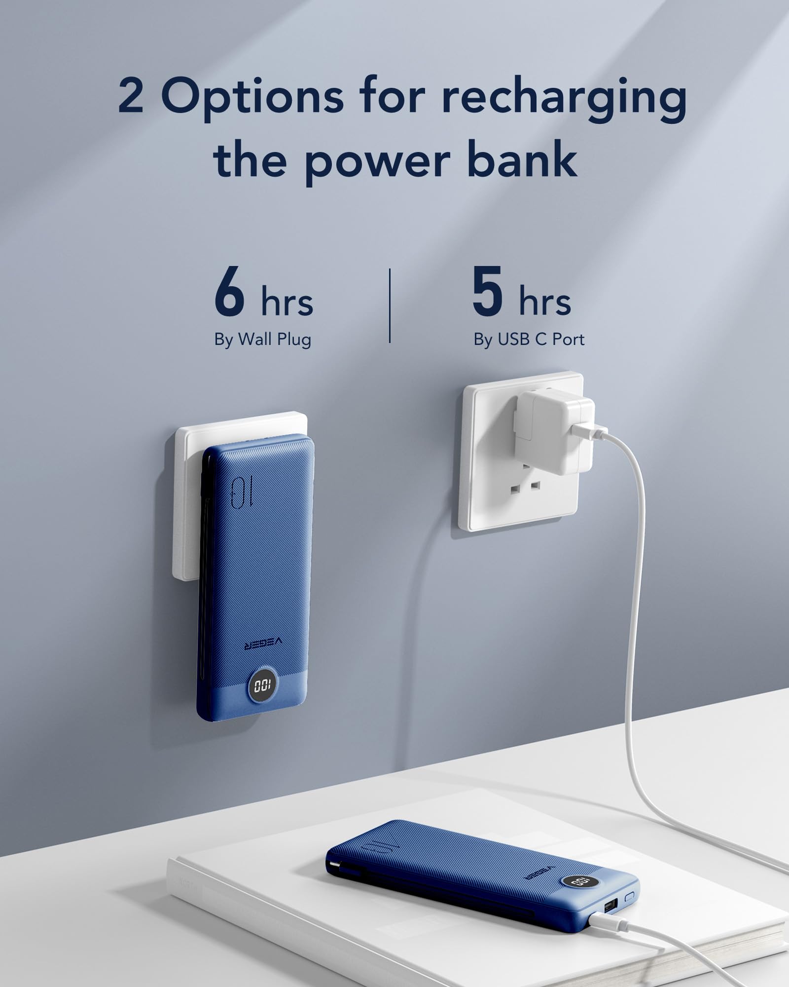 Foto 6 pulgar | Cargador Portátil Veger De 10000 Mah Con Cables Y Enchufe Integrados - Venta Internacional.