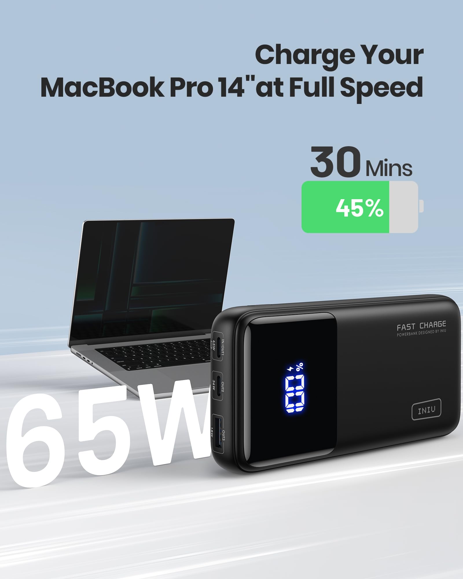 Foto 3 pulgar | Power Bank Iniu 20000mah 65w Usb-c Pd Qc De Carga Rápida - Venta Internacional.