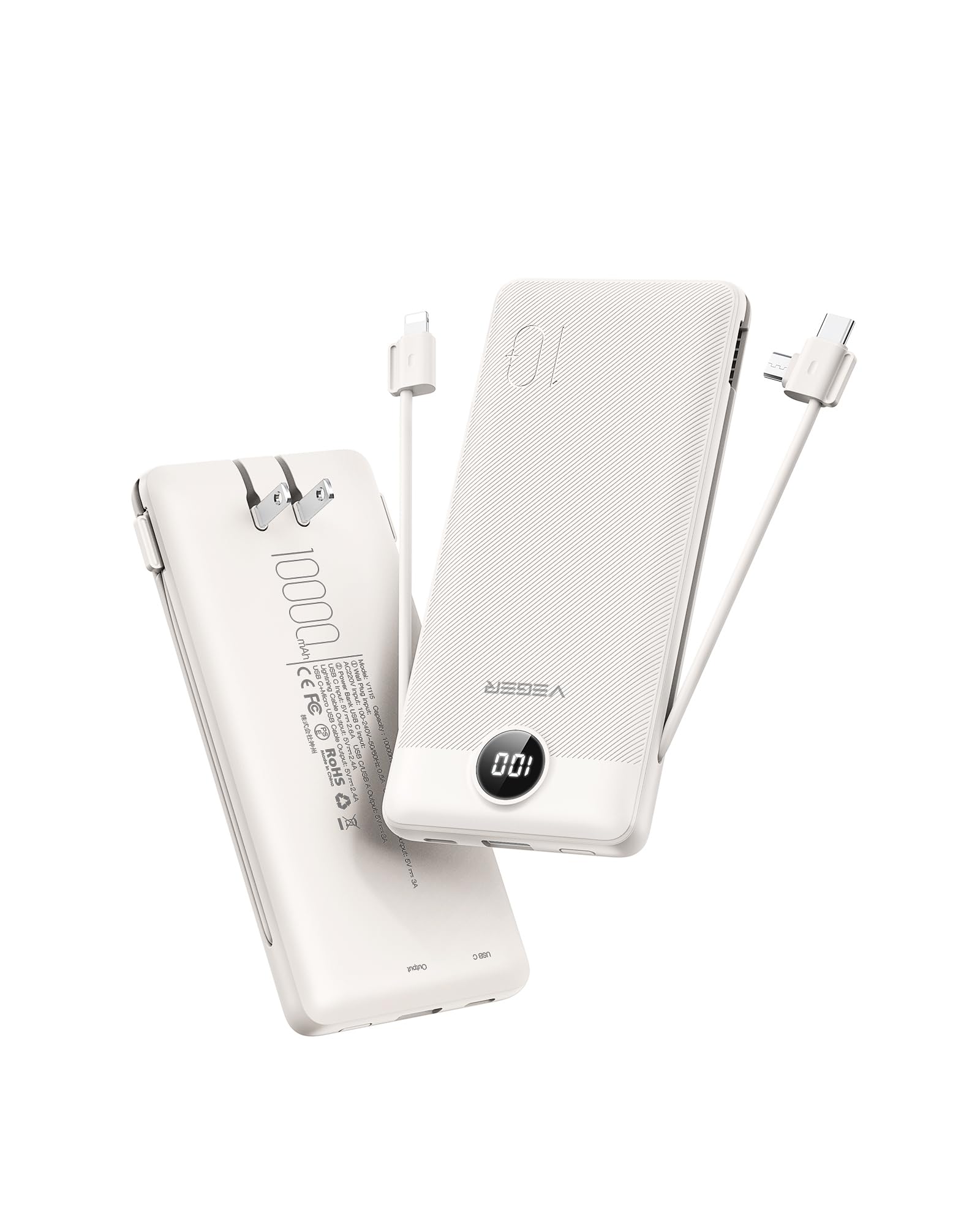Foto 2 pulgar | Cargador Portátil Veger De 10000 Mah Con Cables Y Enchufe Integrados - Venta Internacional.