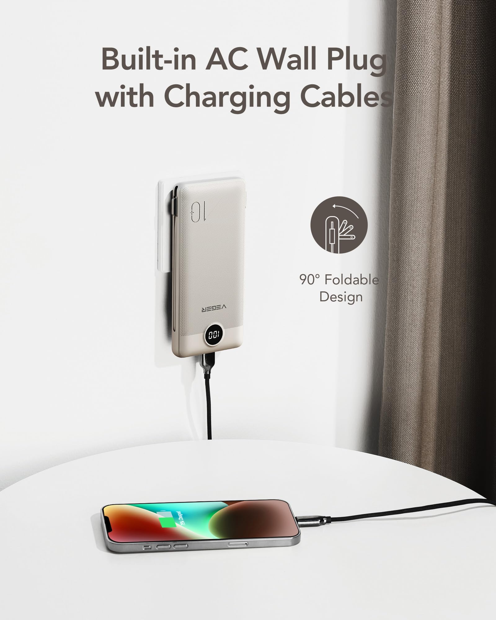 Foto 4 pulgar | Cargador Portátil Veger De 10000 Mah Con Cables Y Enchufe Integrados - Venta Internacional.
