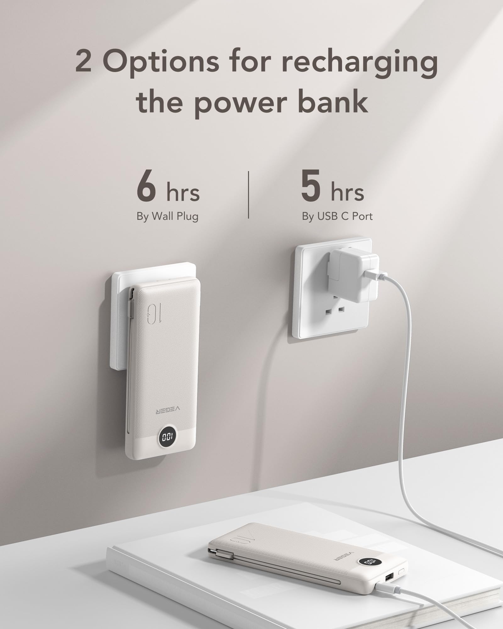 Foto 6 pulgar | Cargador Portátil Veger De 10000 Mah Con Cables Y Enchufe Integrados - Venta Internacional.