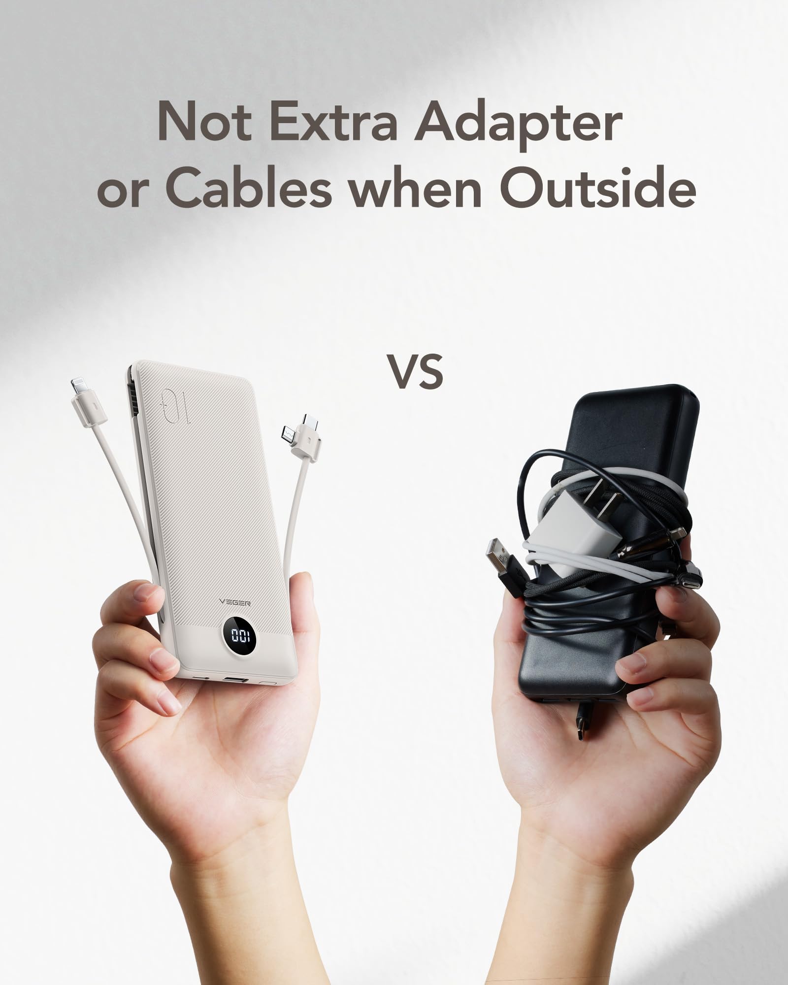 Foto 8 pulgar | Cargador Portátil Veger De 10000 Mah Con Cables Y Enchufe Integrados - Venta Internacional.