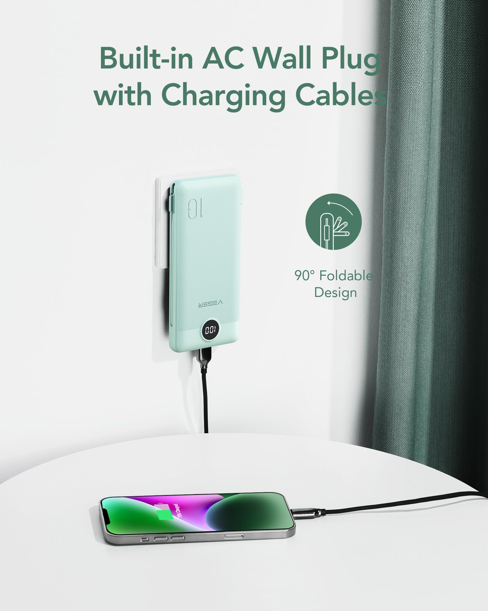 Foto 4 pulgar | Cargador Portátil Veger De 10000 Mah Con Cables Y Enchufe Integrados - Venta Internacional.