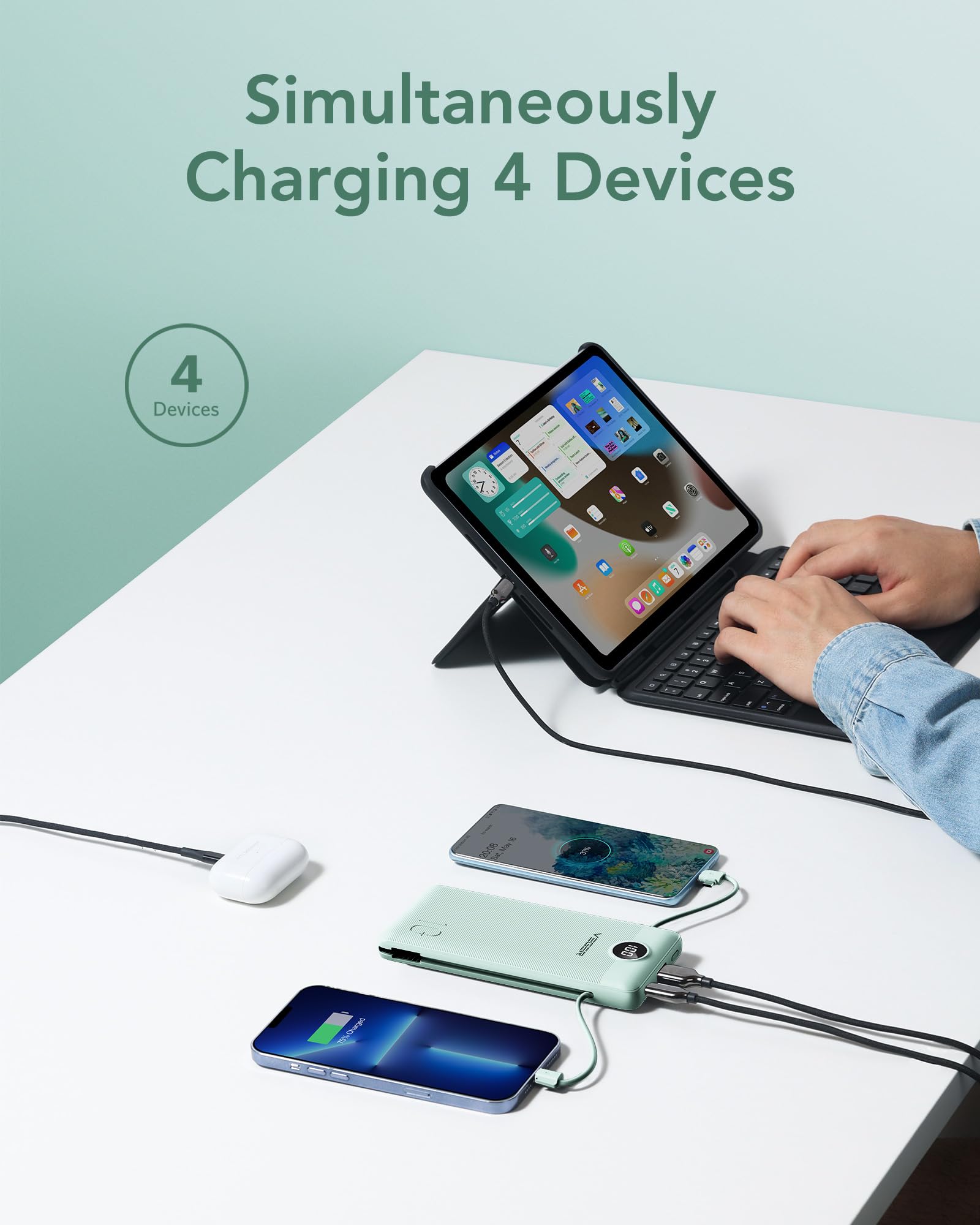 Foto 5 pulgar | Cargador Portátil Veger De 10000 Mah Con Cables Y Enchufe Integrados - Venta Internacional.