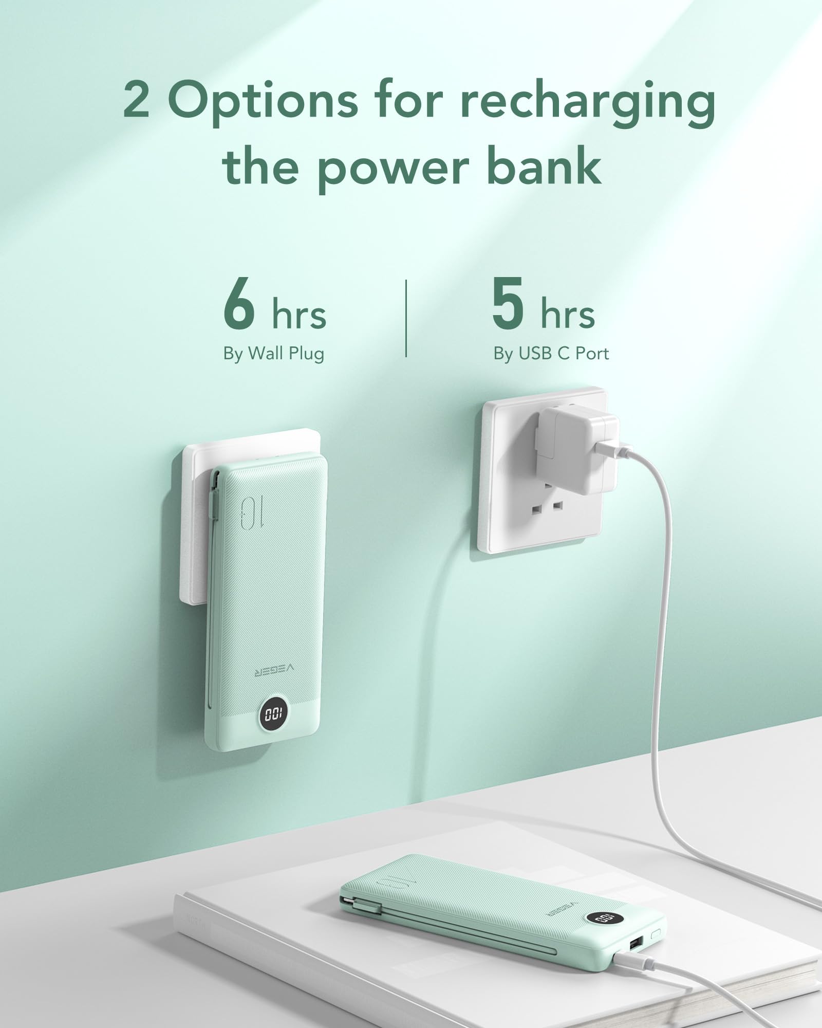 Foto 6 pulgar | Cargador Portátil Veger De 10000 Mah Con Cables Y Enchufe Integrados - Venta Internacional.
