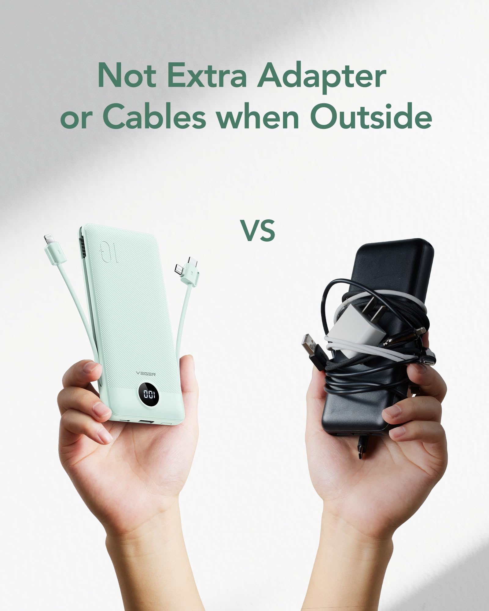 Foto 8 pulgar | Cargador Portátil Veger De 10000 Mah Con Cables Y Enchufe Integrados - Venta Internacional.