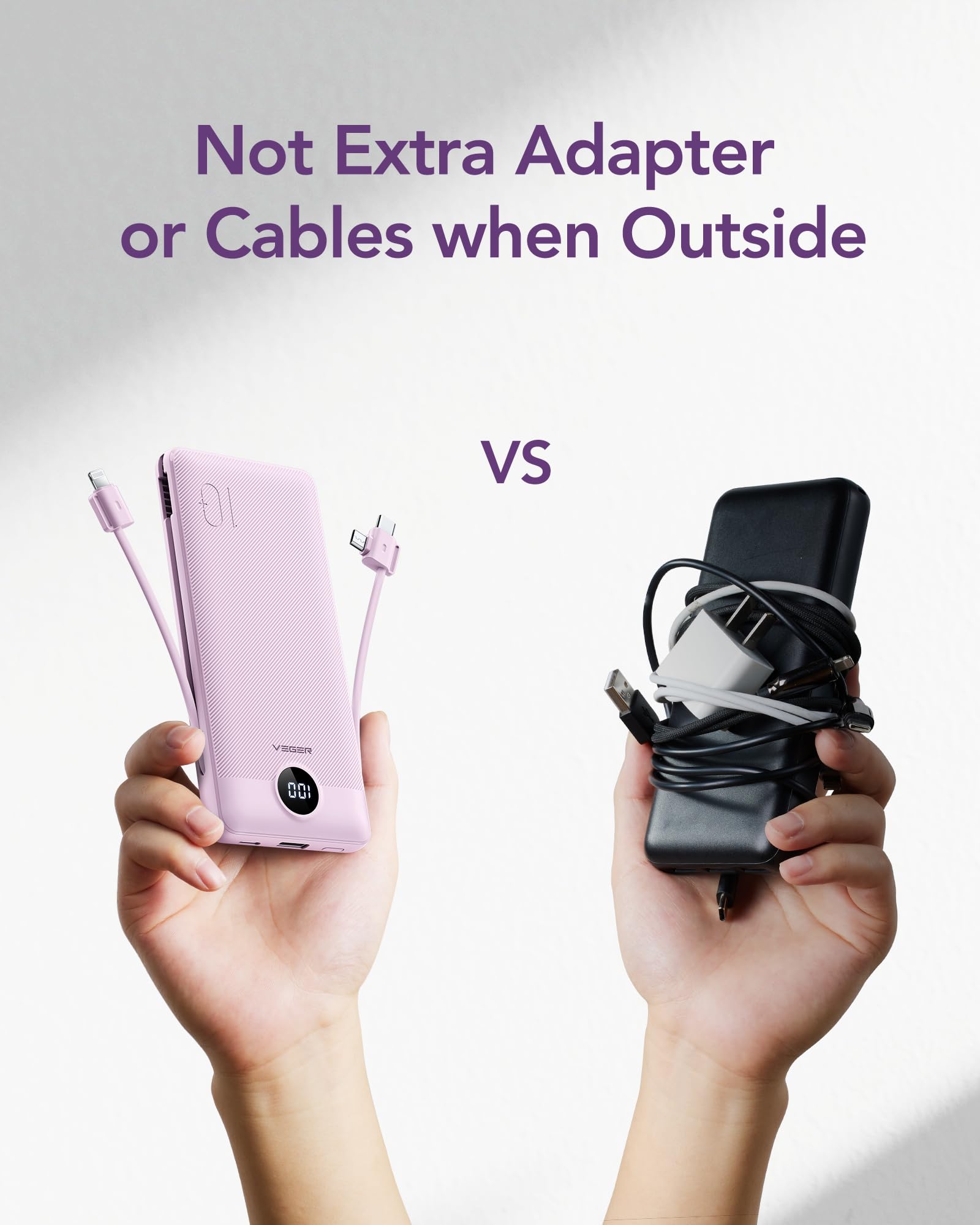 Foto 8 pulgar | Cargador Portátil Veger De 10000 Mah Con Cables Integrados, Color Morado - Venta Internacional.