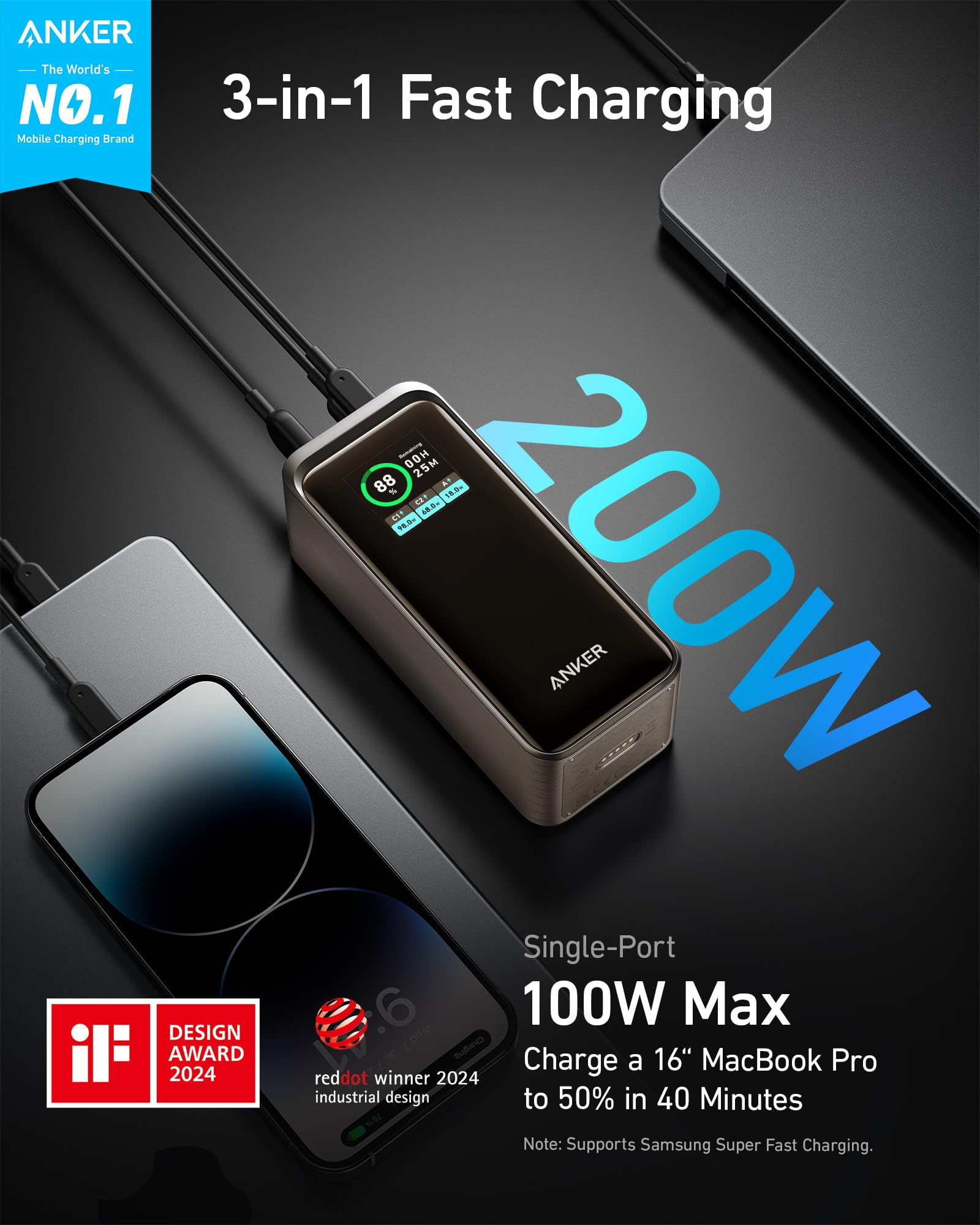Foto 3 pulgar | Batería Externa Anker Prime De 20 000 Mah Y 200 W Con 2 Usb-c Y 1 Usb-a - Venta Internacional.