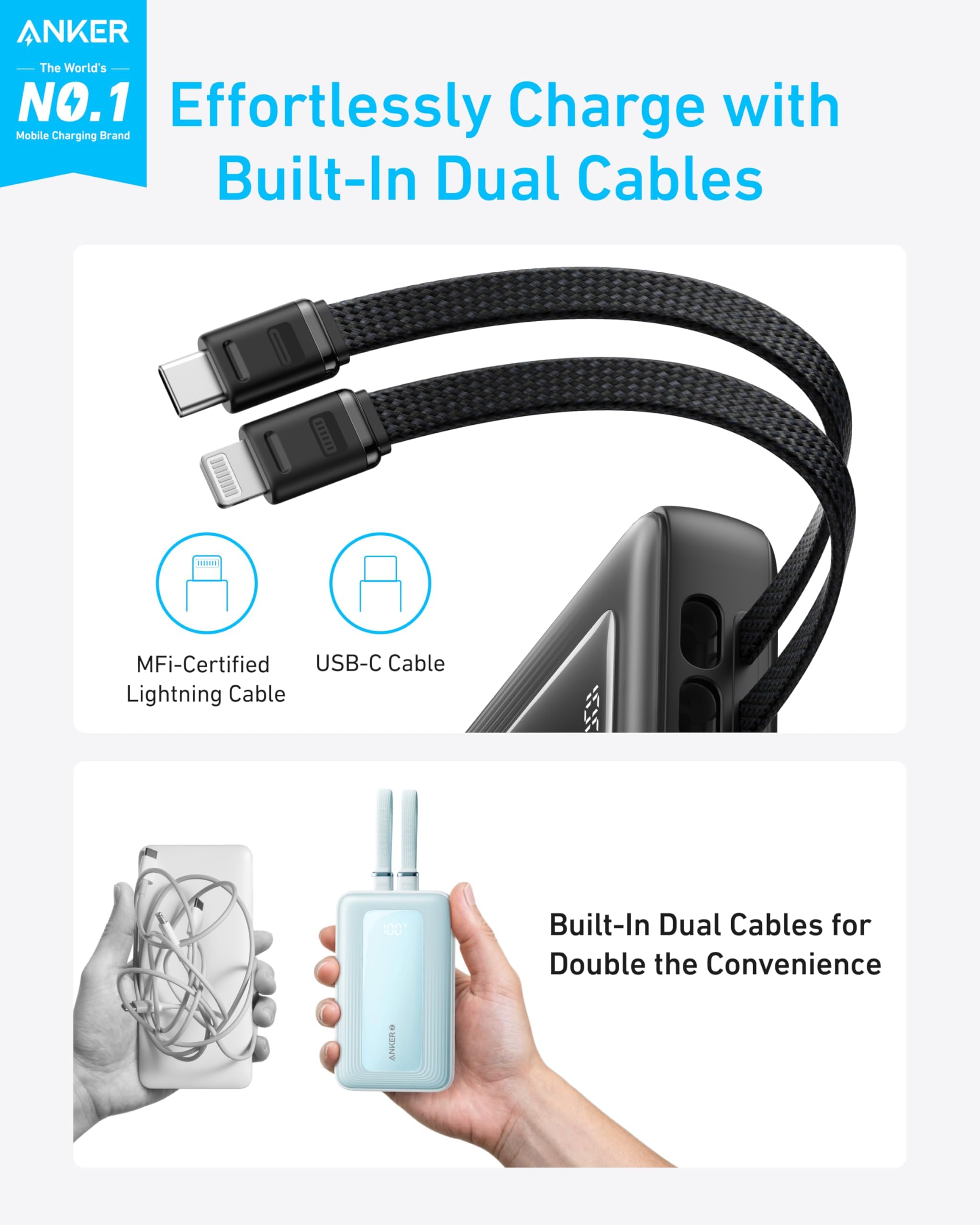 Foto 2 | Batería Externa Anker Zolo De 20 000 Mah Y 30 W Con Cable Usb C Y Lightning - Venta Internacional.