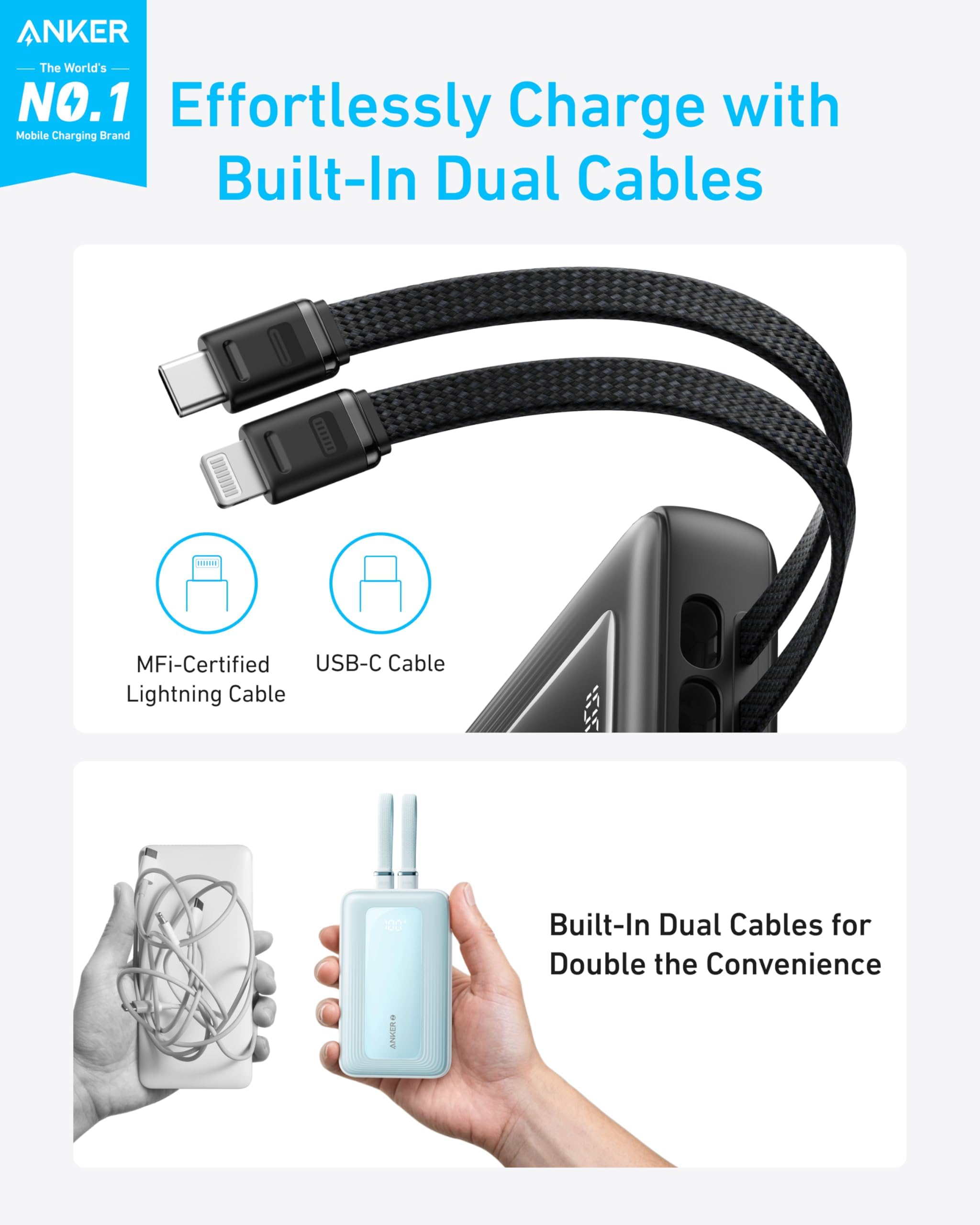 Foto 3 pulgar | Batería Externa Anker Zolo De 10 000 Mah Y 30 W Con Cable Usb C Y Lightning - Venta Internacional.