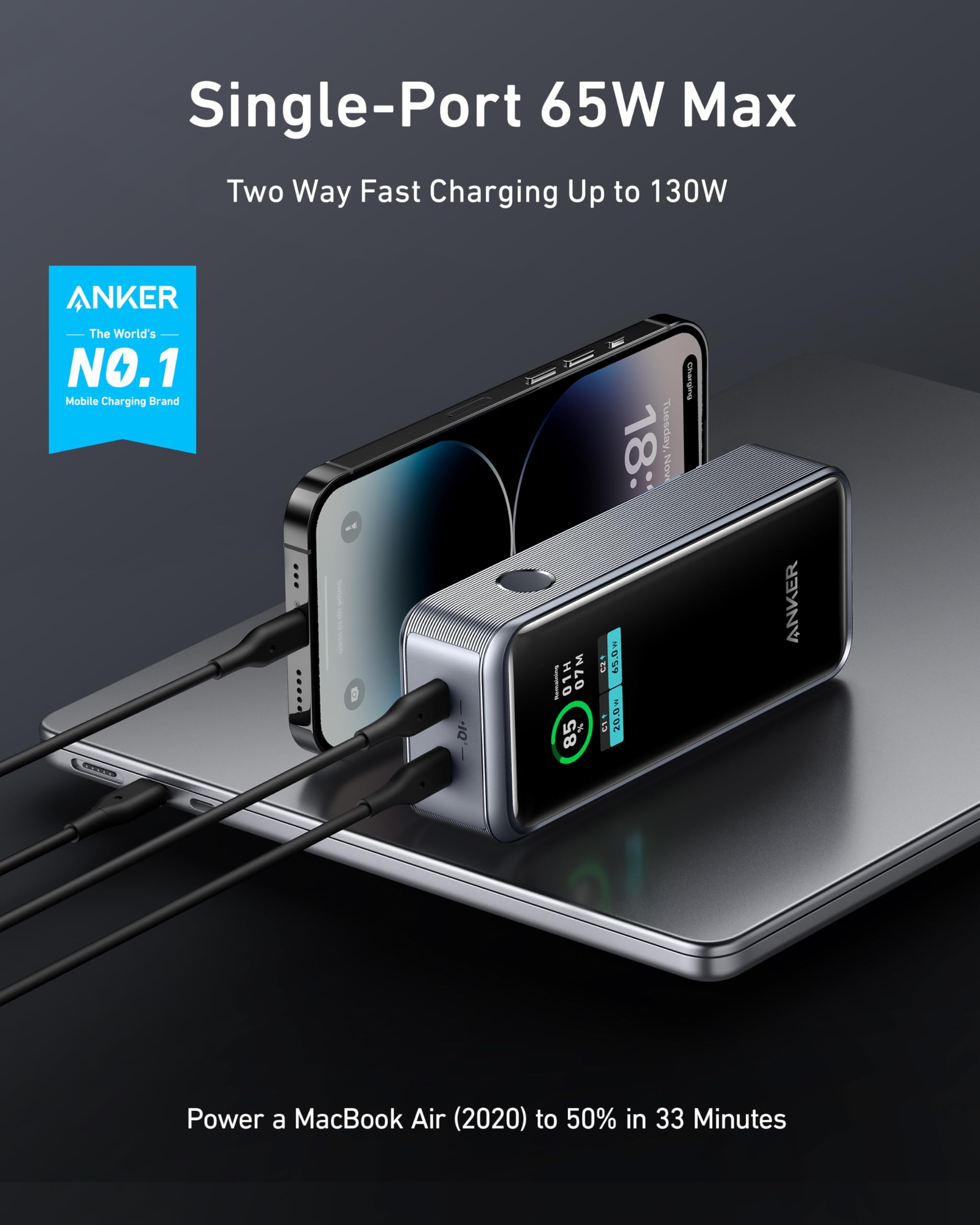 Foto 2 | Batería Externa Anker Prime De 12 000 Mah, 2 Puertos Y 130 W Con Pantalla - Venta Internacional.