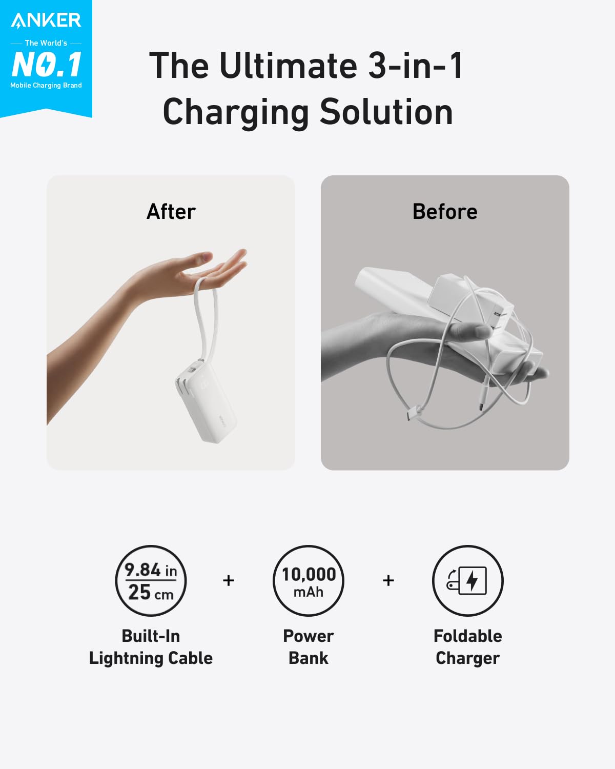 Foto 3 pulgar | Power Bank Anker Nano 3 En 1 De 10.000 Mah Con Cable Lightning - Venta Internacional.