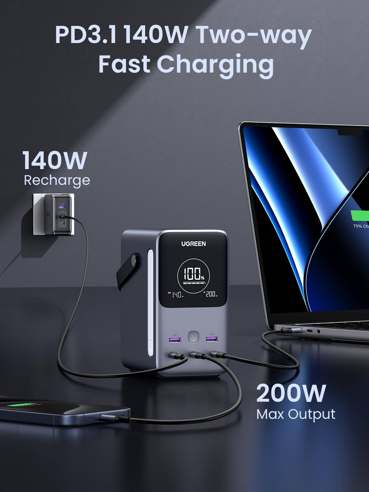 Foto 6 pulgar | Cargador Portátil Power Bank Ugreen 300w 48,000mah con Pantalla - Venta Internacional