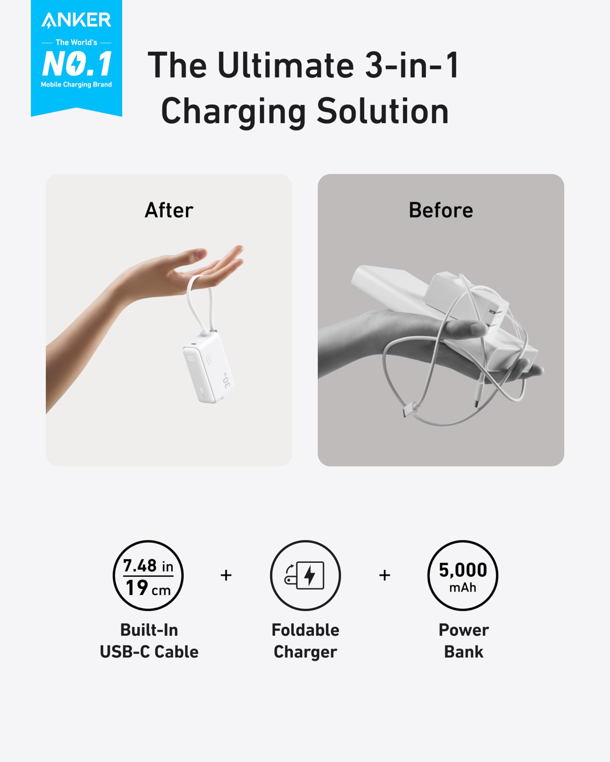 Foto 3 pulgar | Cargador Usb-c Power Bank Anker De 5000 Mah Y 30 W Para Iphone 15 - Venta Internacional.