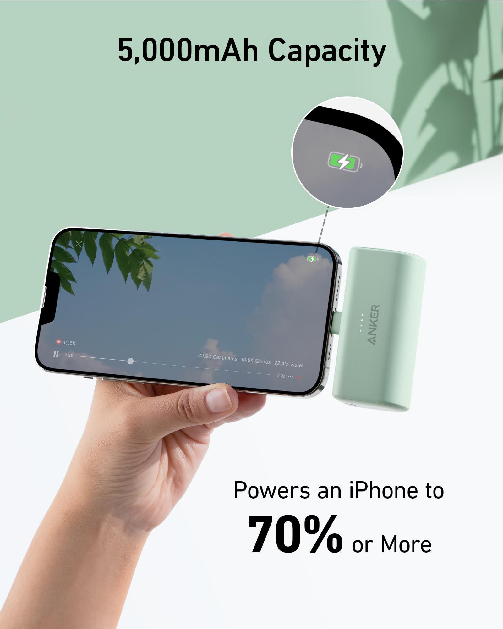 Foto 6 | Batería Externa Anker Nano De 5000 Mah Con Conector Lightning, Color Morado - Venta Internacional.