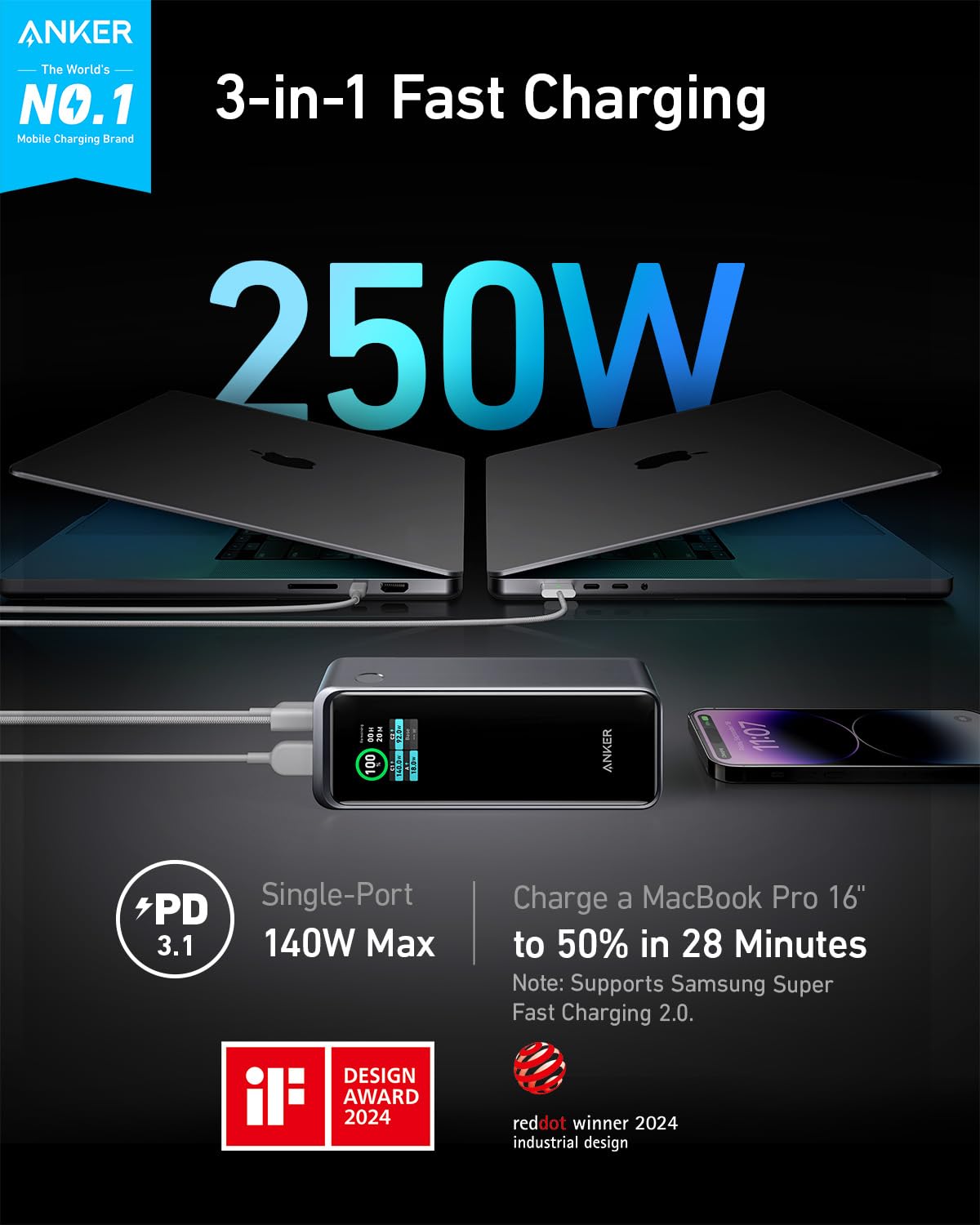 Foto 3 pulgar | Batería Externa Anker Prime 27.650 Mah, 3 Puertos Y 250 W Con Aplicación Inteligente - Venta Internacional.