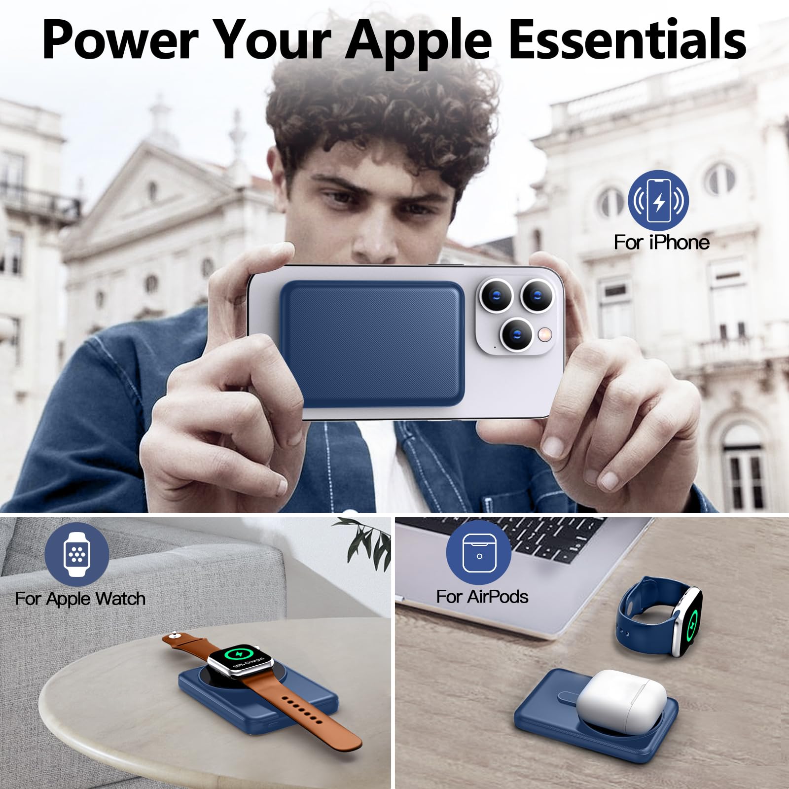 Foto 5 pulgar | Cargador Portátil Inalámbrico Kurdene Me08 5000mah Azul - Venta Internacional.
