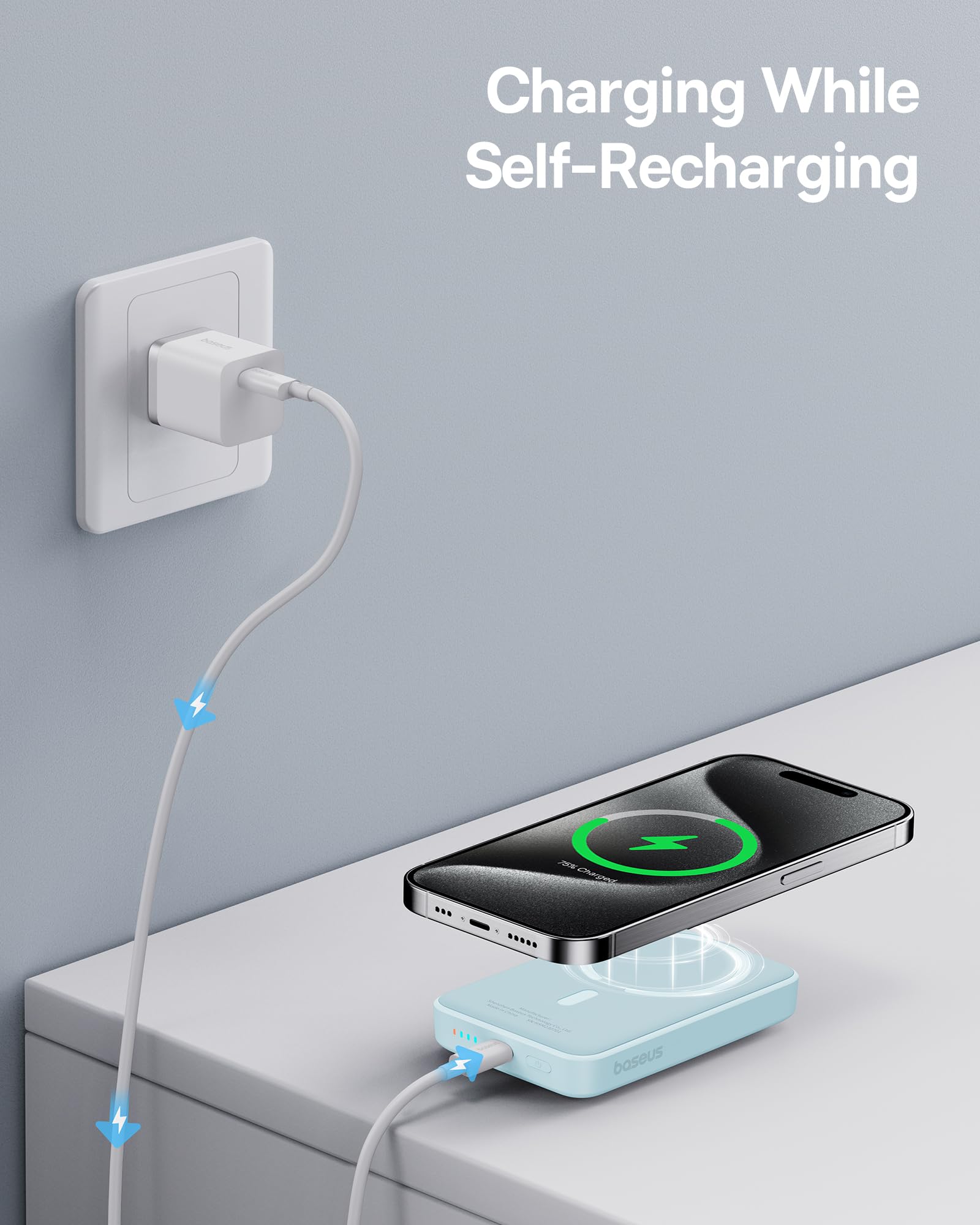Foto 4 pulgar | Cargador Portátil Inalámbrico Baseus 10000 Mah Para Iphone Blue - Venta Internacional.