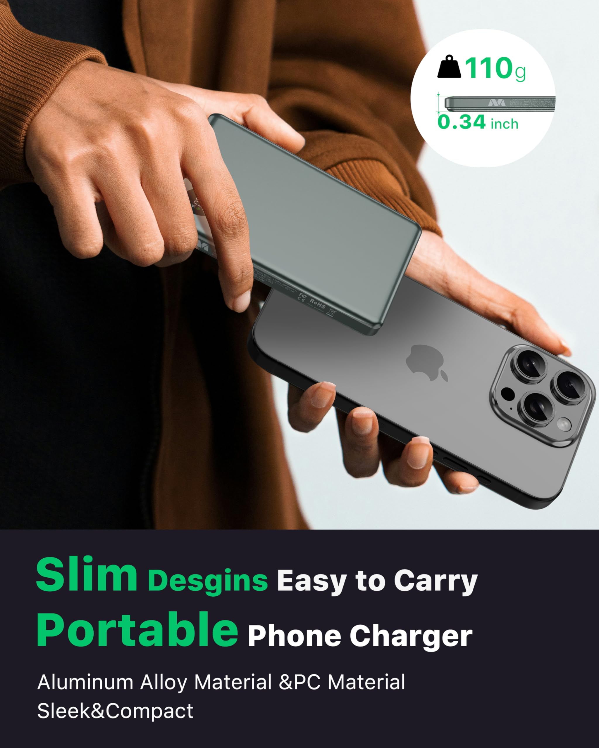 Foto 3 pulgar | Cargador Portátil Mybat Magnetic 5000 Mah, Banco De Energía Inalámbrico - Venta Internacional.