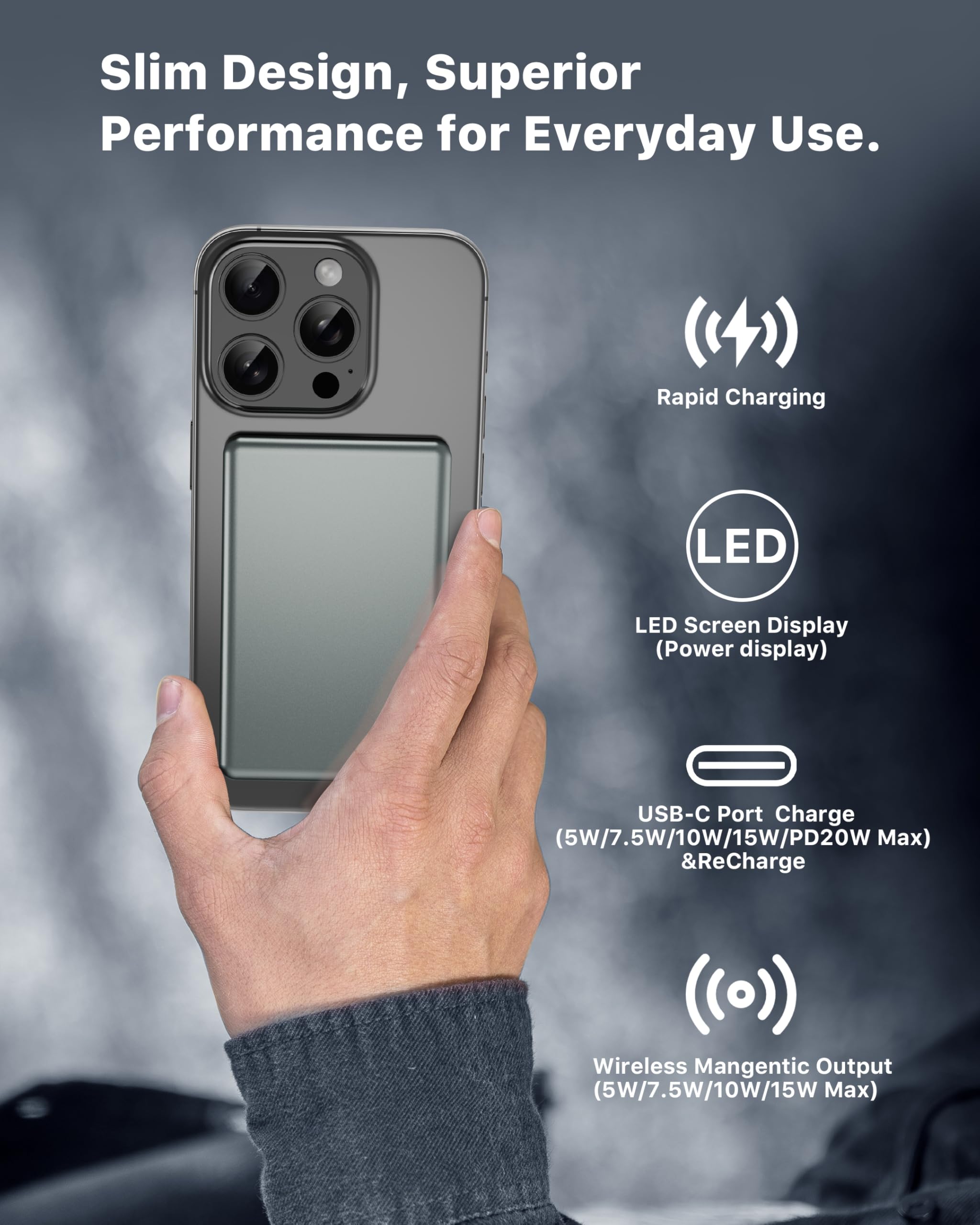Foto 4 | Cargador Portátil Mybat Magnetic 5000 Mah, Banco De Energía Inalámbrico - Venta Internacional.