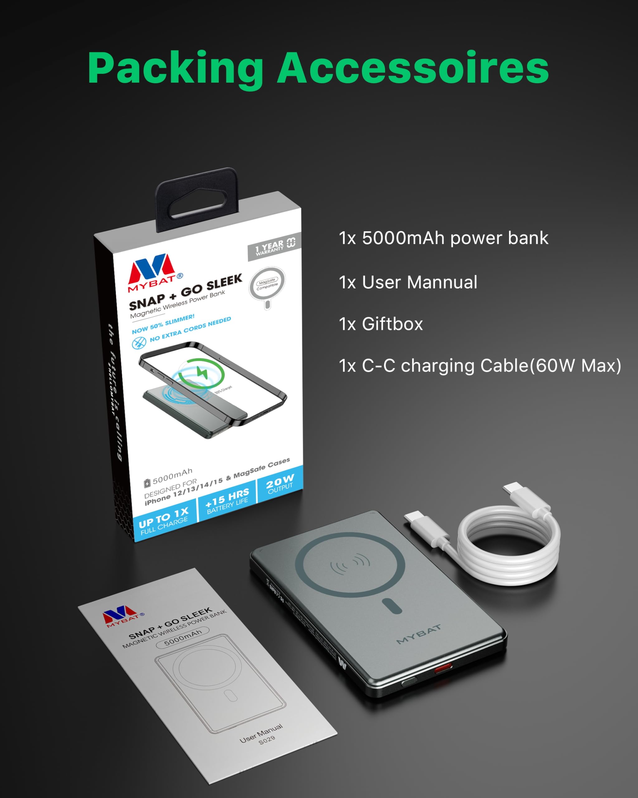 Foto 7 pulgar | Cargador Portátil Mybat Magnetic 5000 Mah, Banco De Energía Inalámbrico - Venta Internacional.