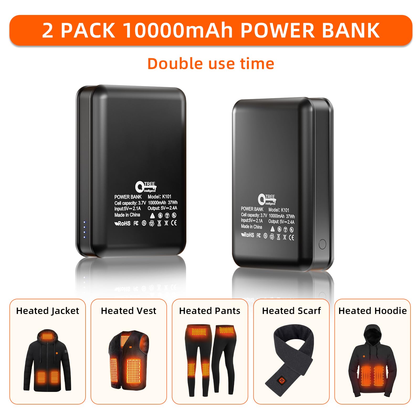 Foto 4 pulgar | Power Bank Qtree Intelligence, 10000 Mah, 5 V, 2,4 A X2, Para Ropa Con Calefacción - Venta Internacional.