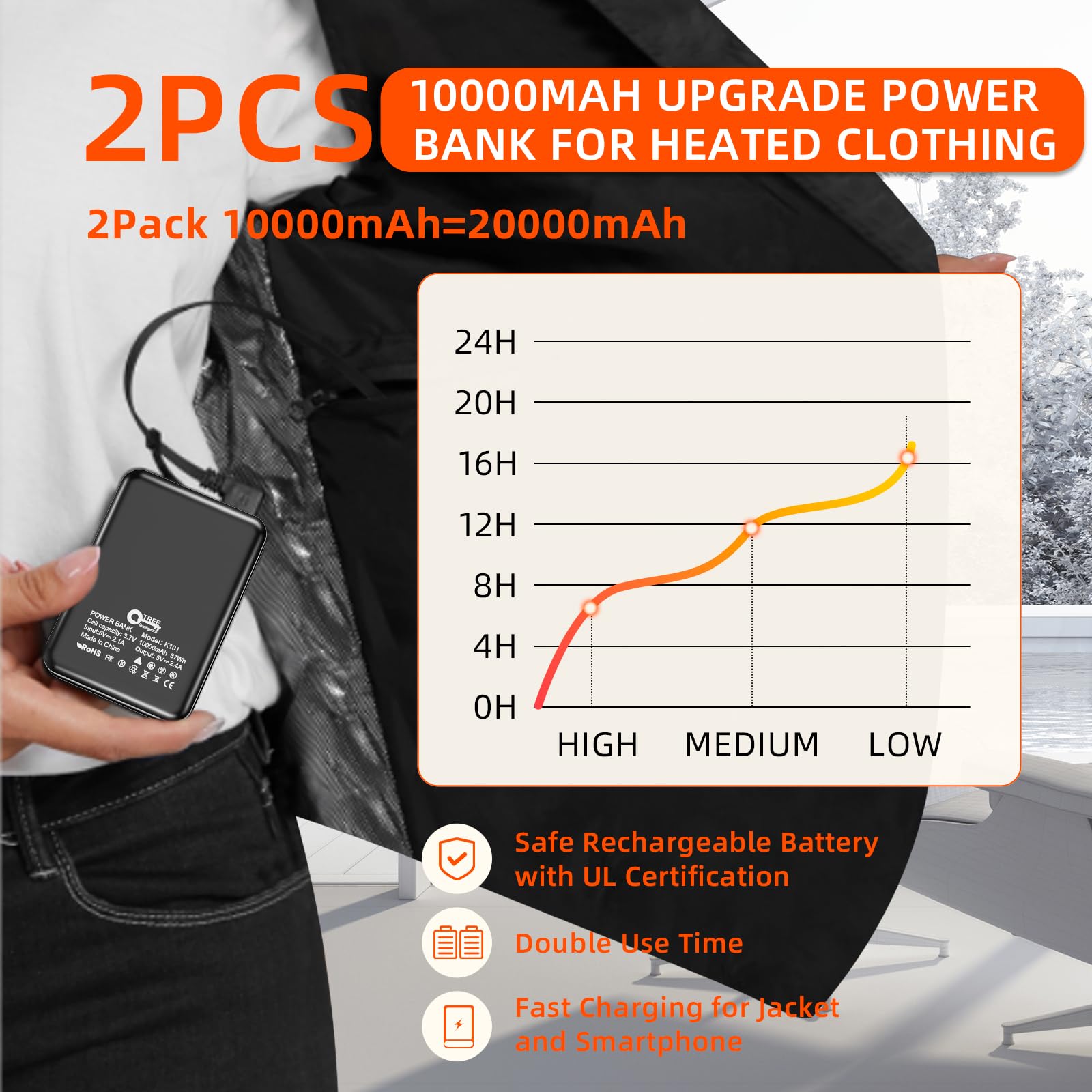 Foto 6 pulgar | Power Bank Qtree Intelligence, 10000 Mah, 5 V, 2,4 A X2, Para Ropa Con Calefacción - Venta Internacional.
