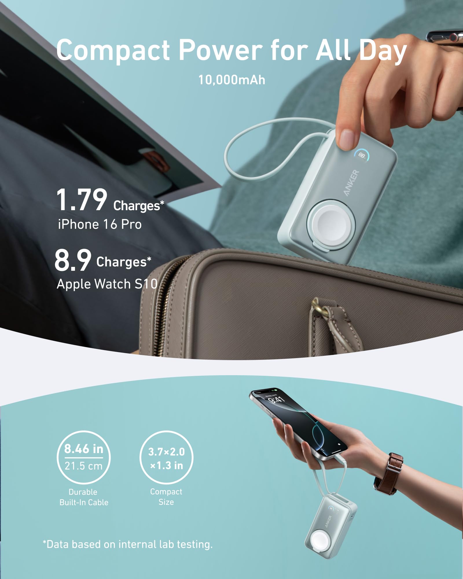 Foto 5 pulgar | Batería Externa Anker Maggo De 10.000 Mah Con Cable Usb-c Para Apple Watch - Venta Internacional.