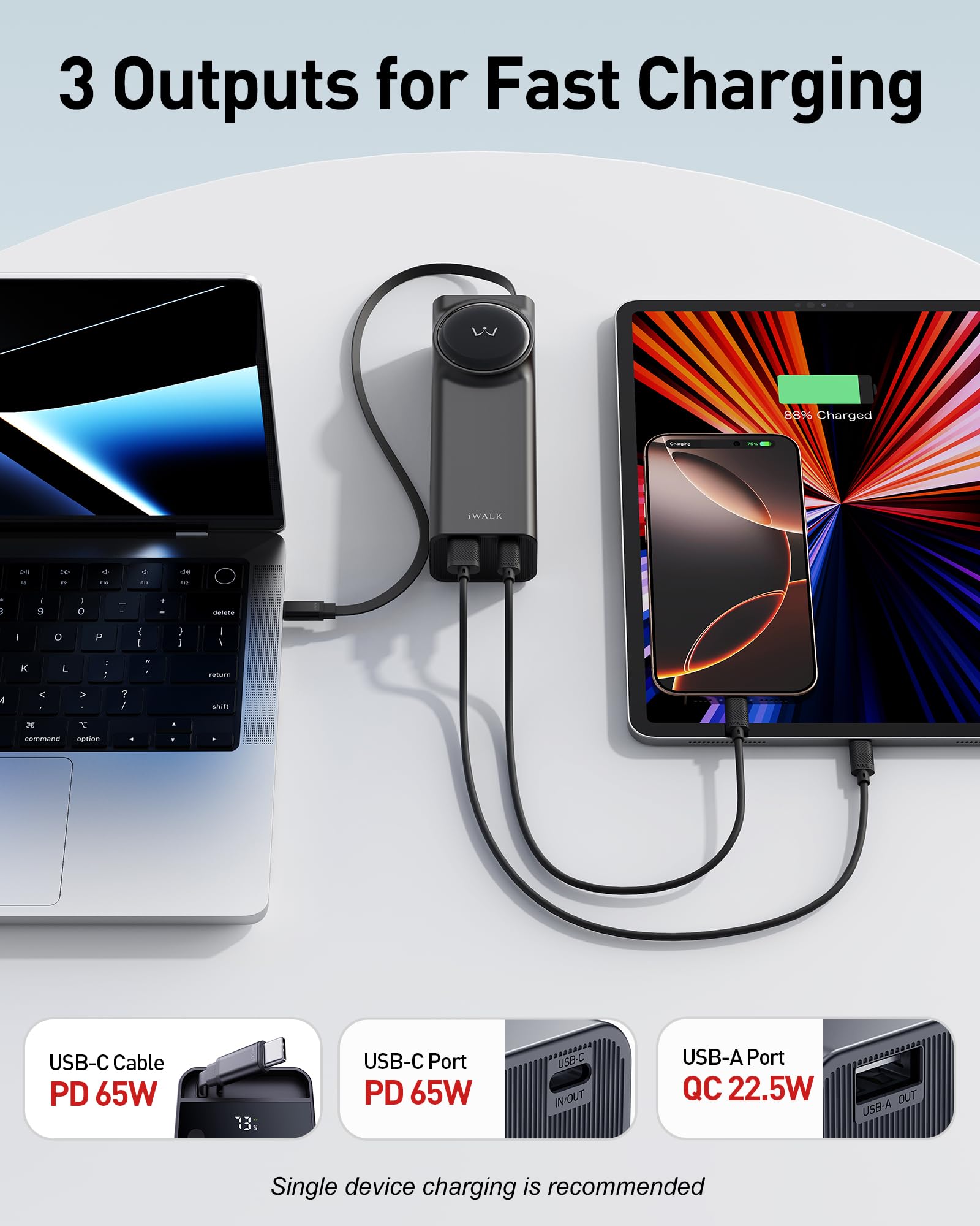 Foto 6 pulgar | Power Bank Iwalk Reel De 20000 Mah Y 65 W Con Cable Usb-c Retráctil - Venta Internacional.