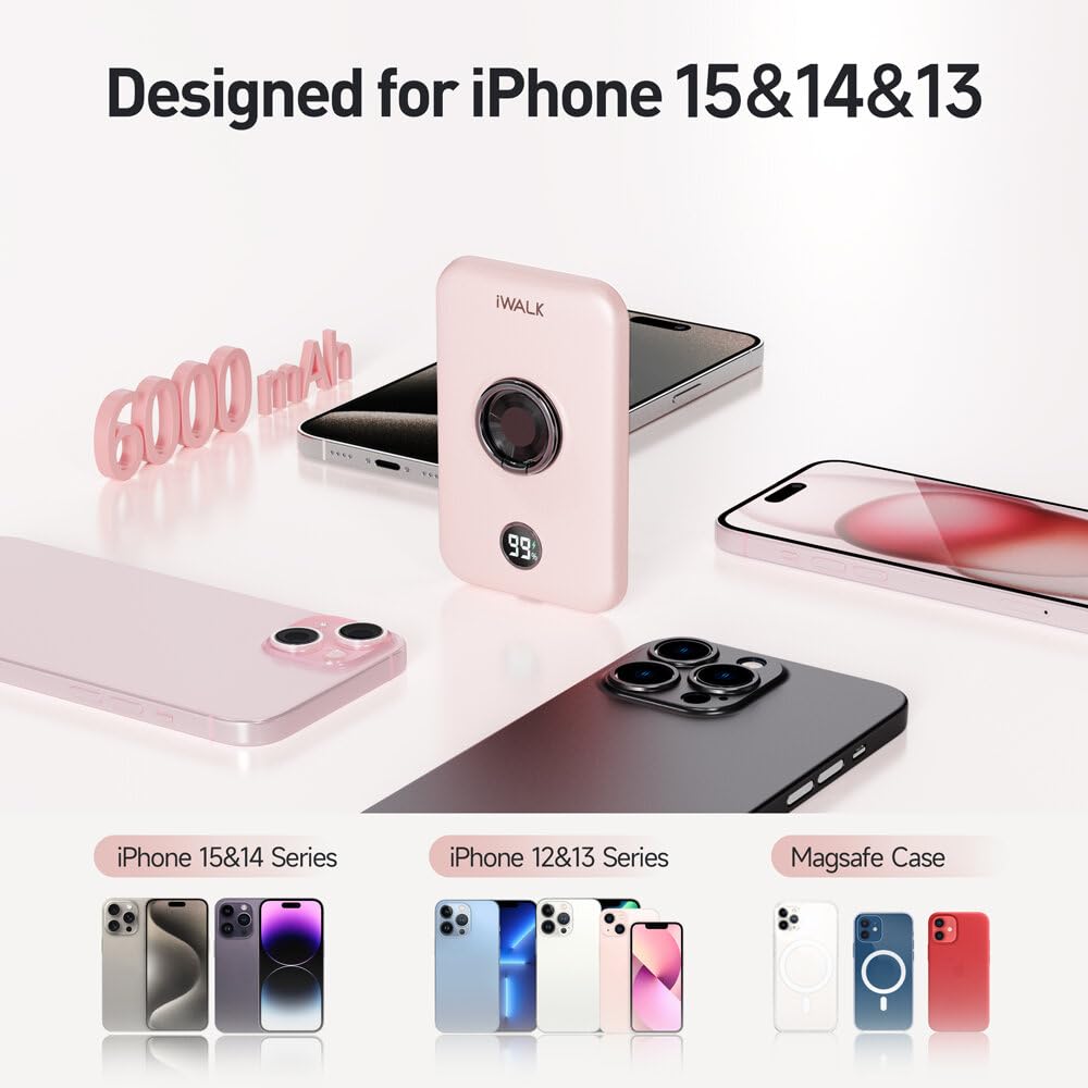 Foto 4 | Cargador Inalámbrico Power Bank Iwalk Magnetic De 6000 Mah, Color Rosa - Venta Internacional.