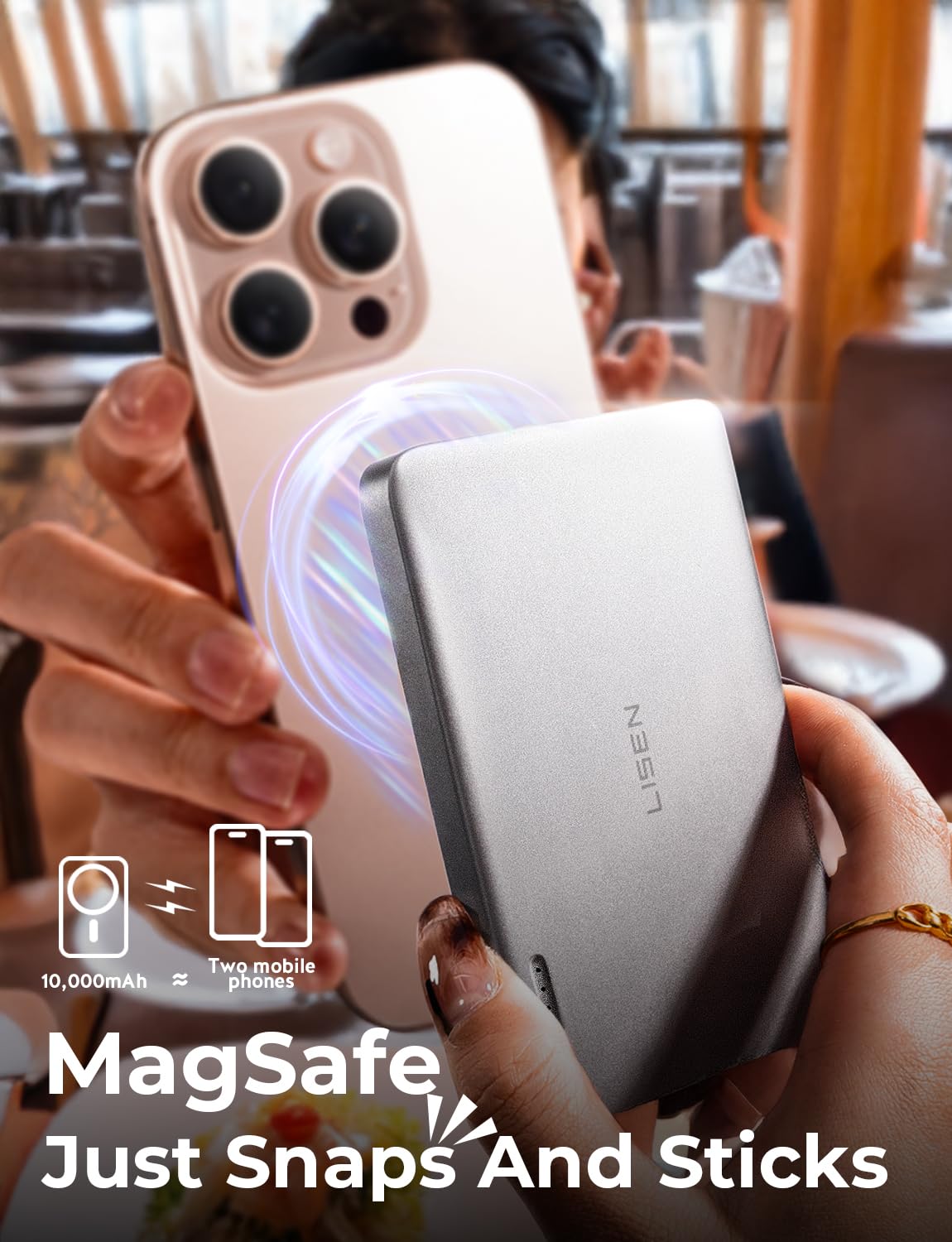 Foto 6 | Cargador Portátil Lisen Magsafe De 10000 Mah Para Iphone, Color Gris - Venta Internacional.